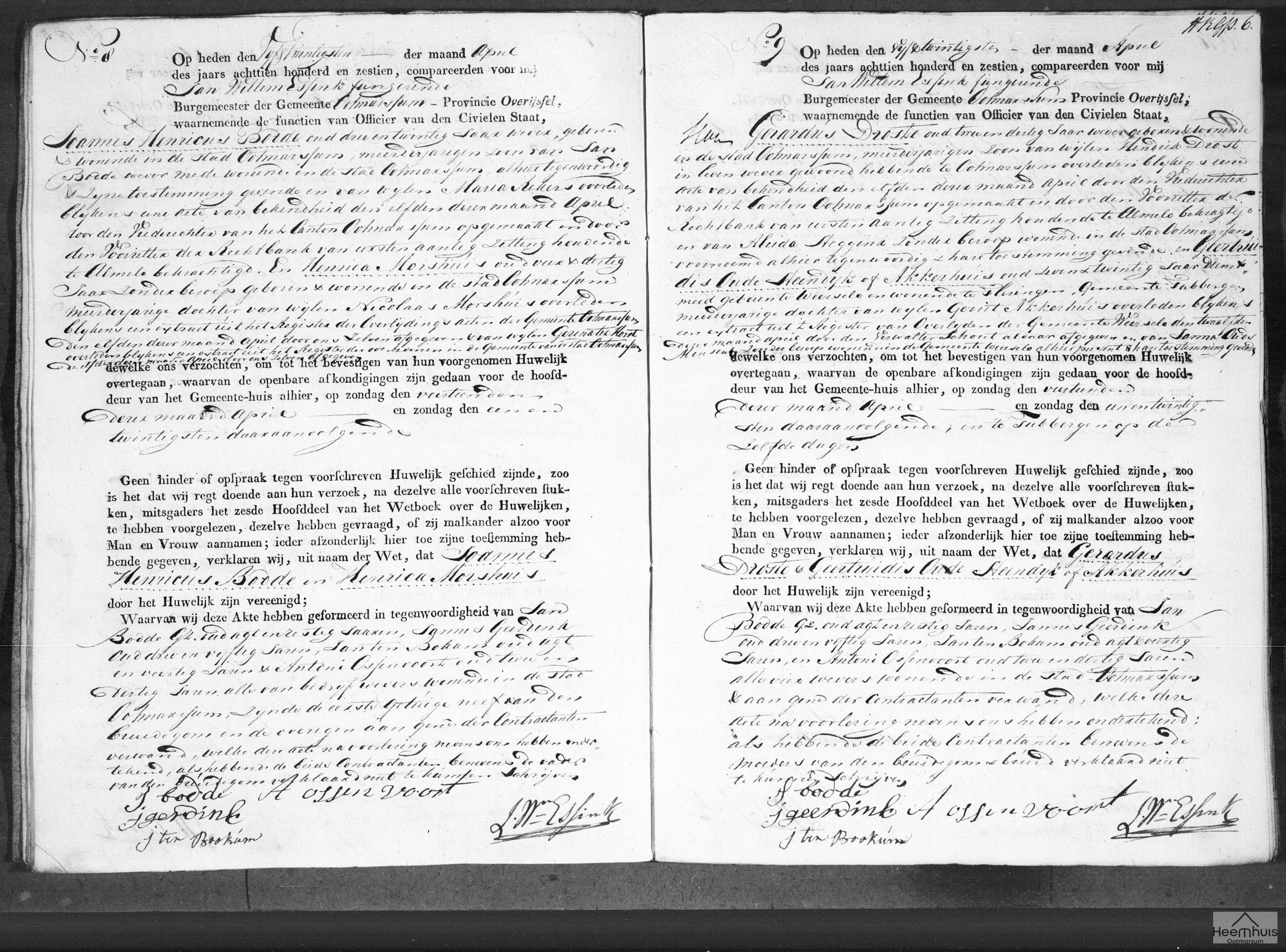 Huwelijksakte van Gerardus Droste en Geertruidis Oude Steendijk of Akkerhuis