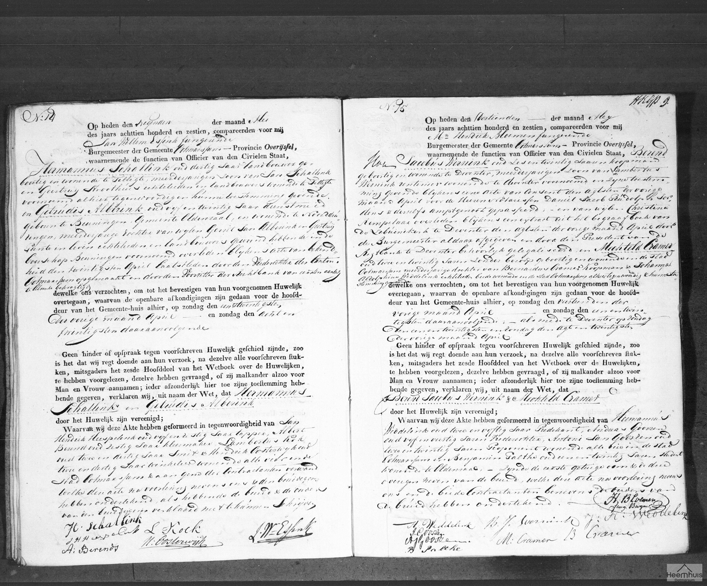Huwelijksakte van Hermannus Schallink en Getrudis Alberink