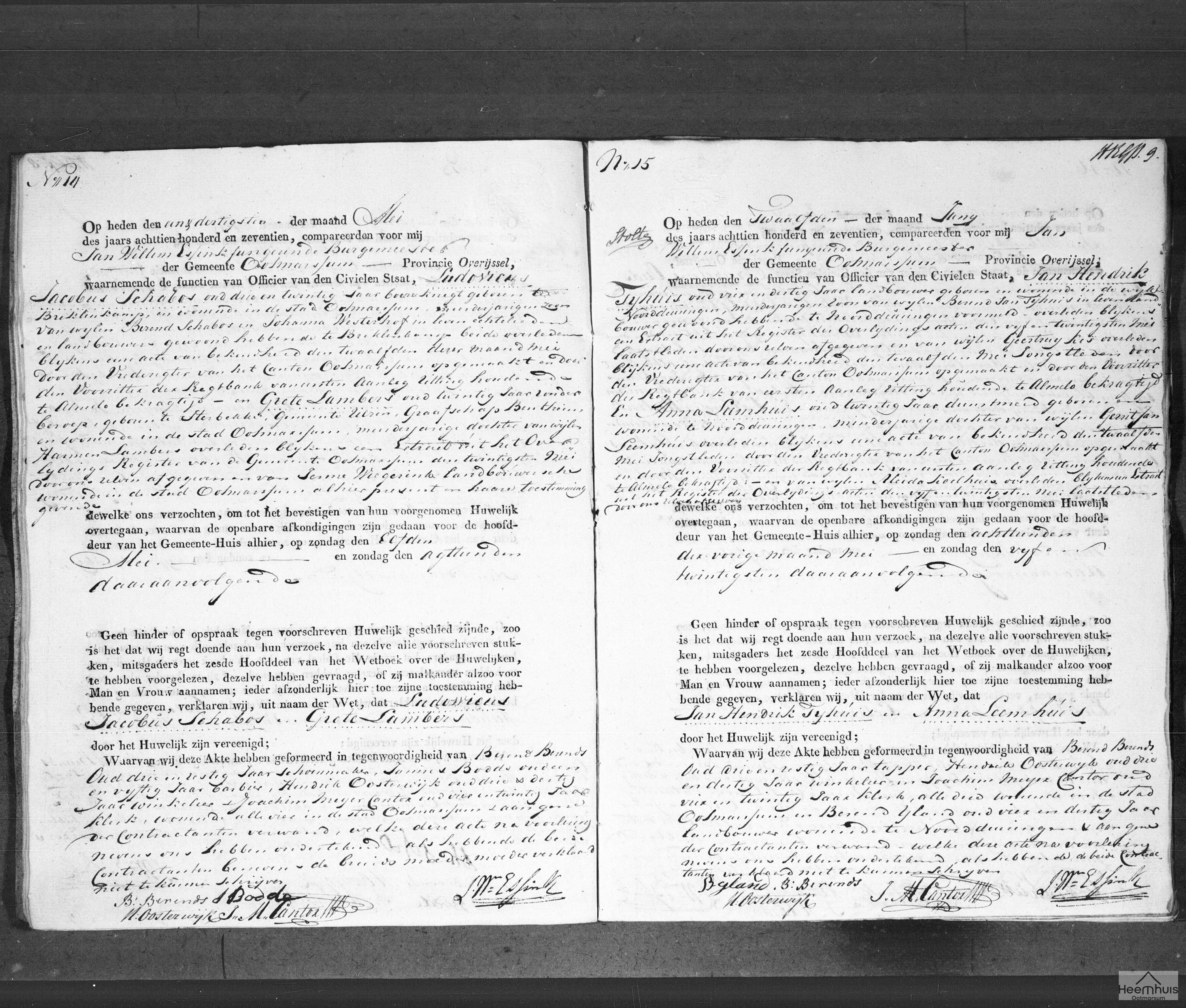 Huwelijksakte van Ludovicus Jacobus Schabos en Grete Lambers