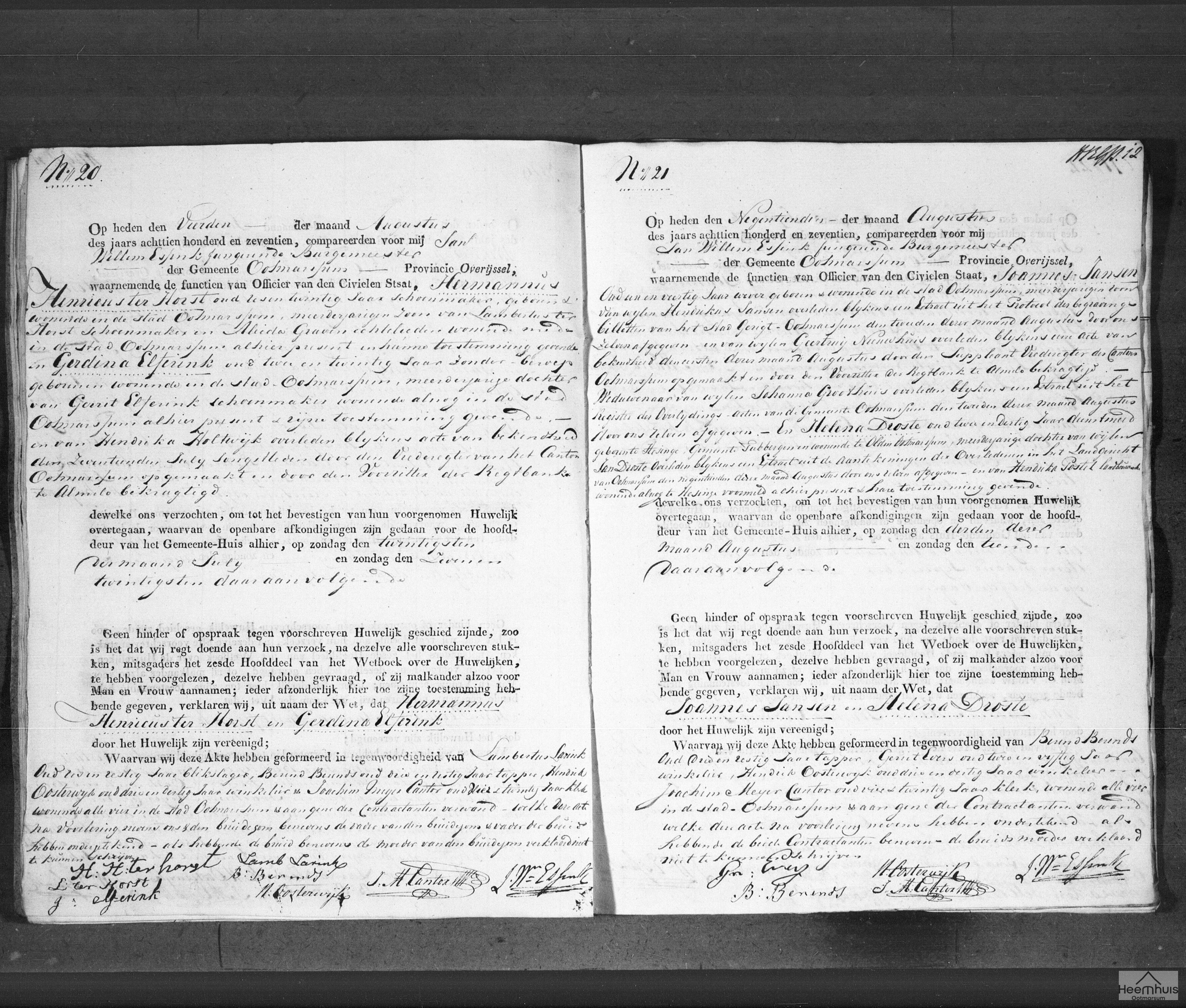 Huwelijksakte van Hermannus Henricus ter Horst en Gerdina Elferink