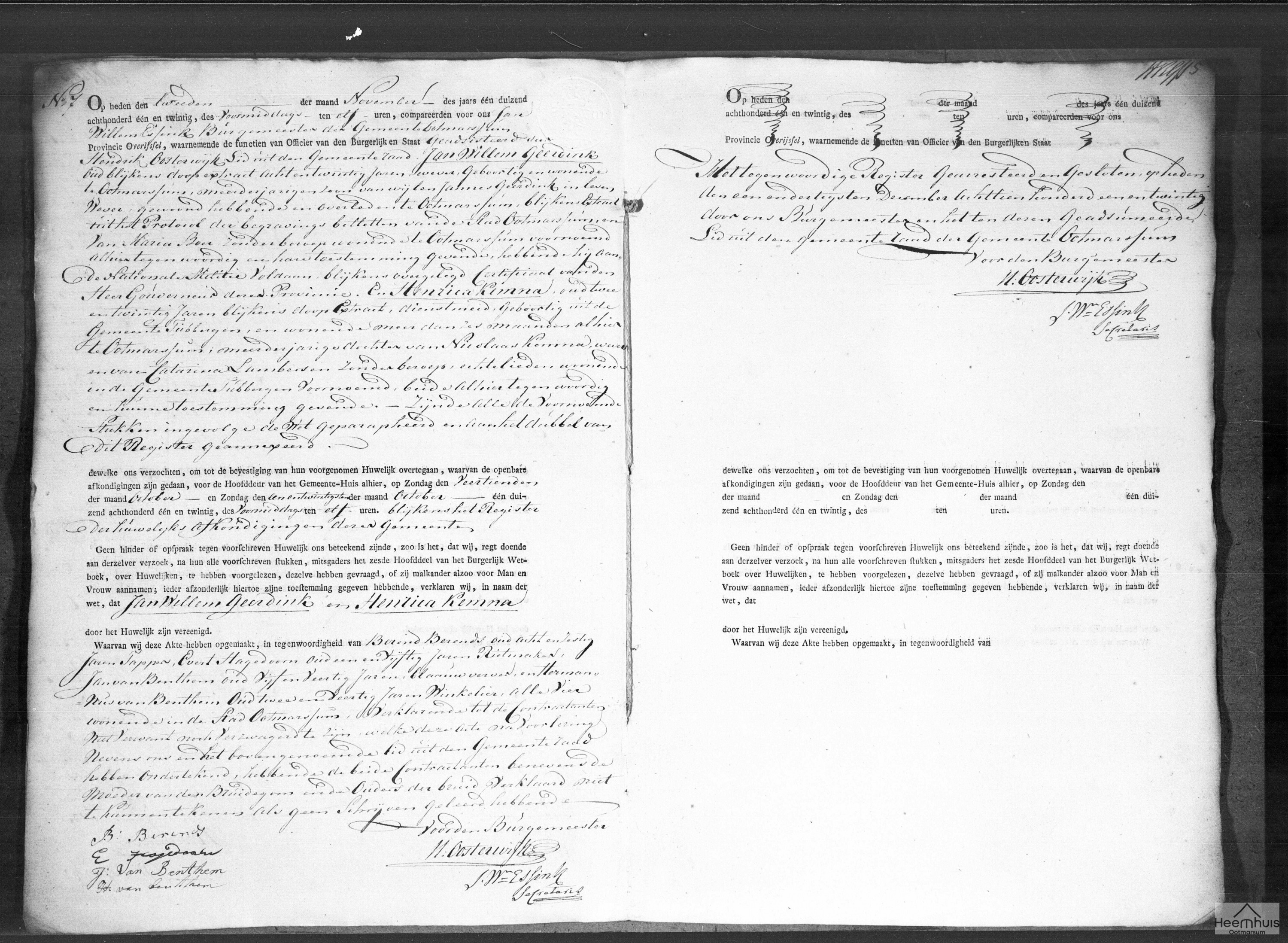 Huwelijksakte van Jan Willem Geerdink en Henrica Kemna