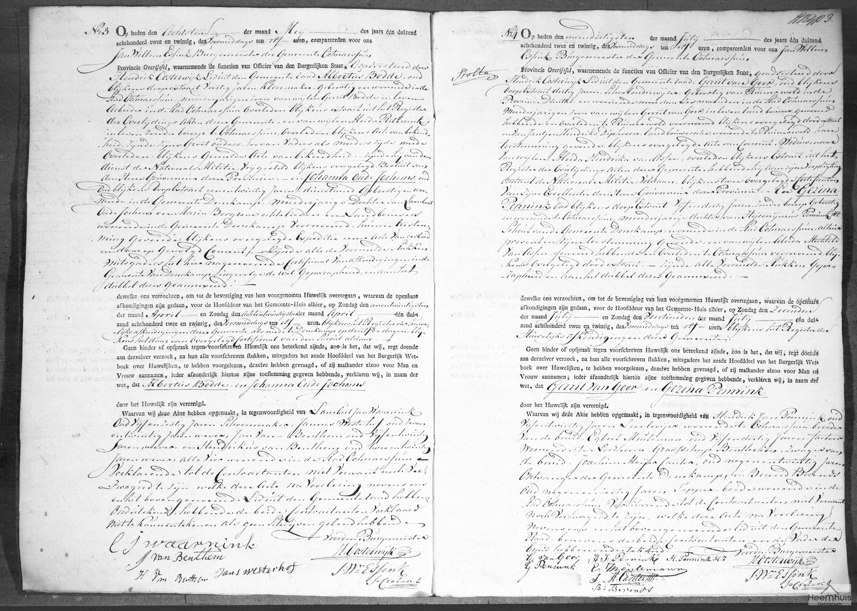 Huwelijksakte van Gerrit van Goor en Gezina Pennink