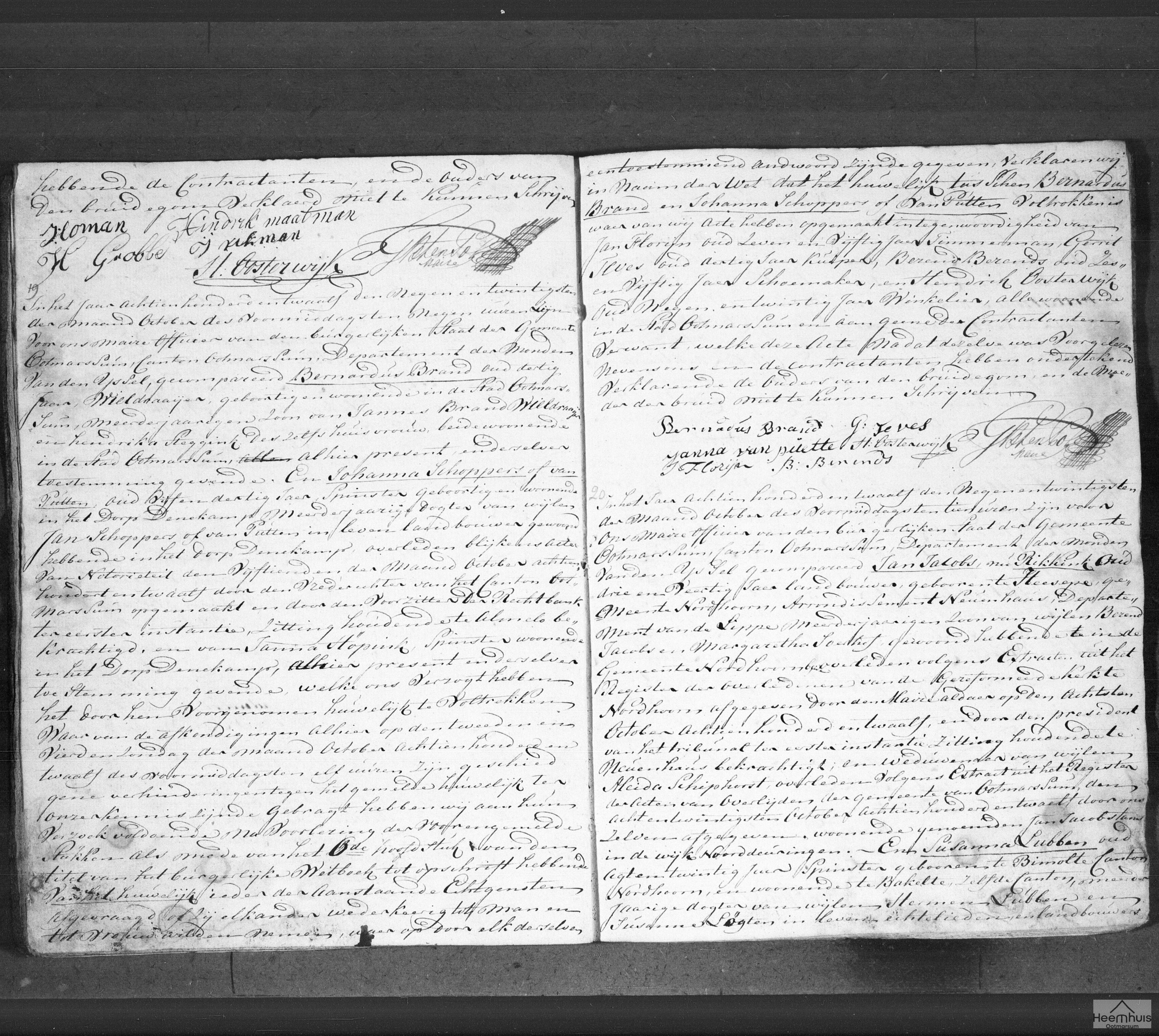 Huwelijksakte van Bernardus Brand en Johanna Schoppers of van Putten