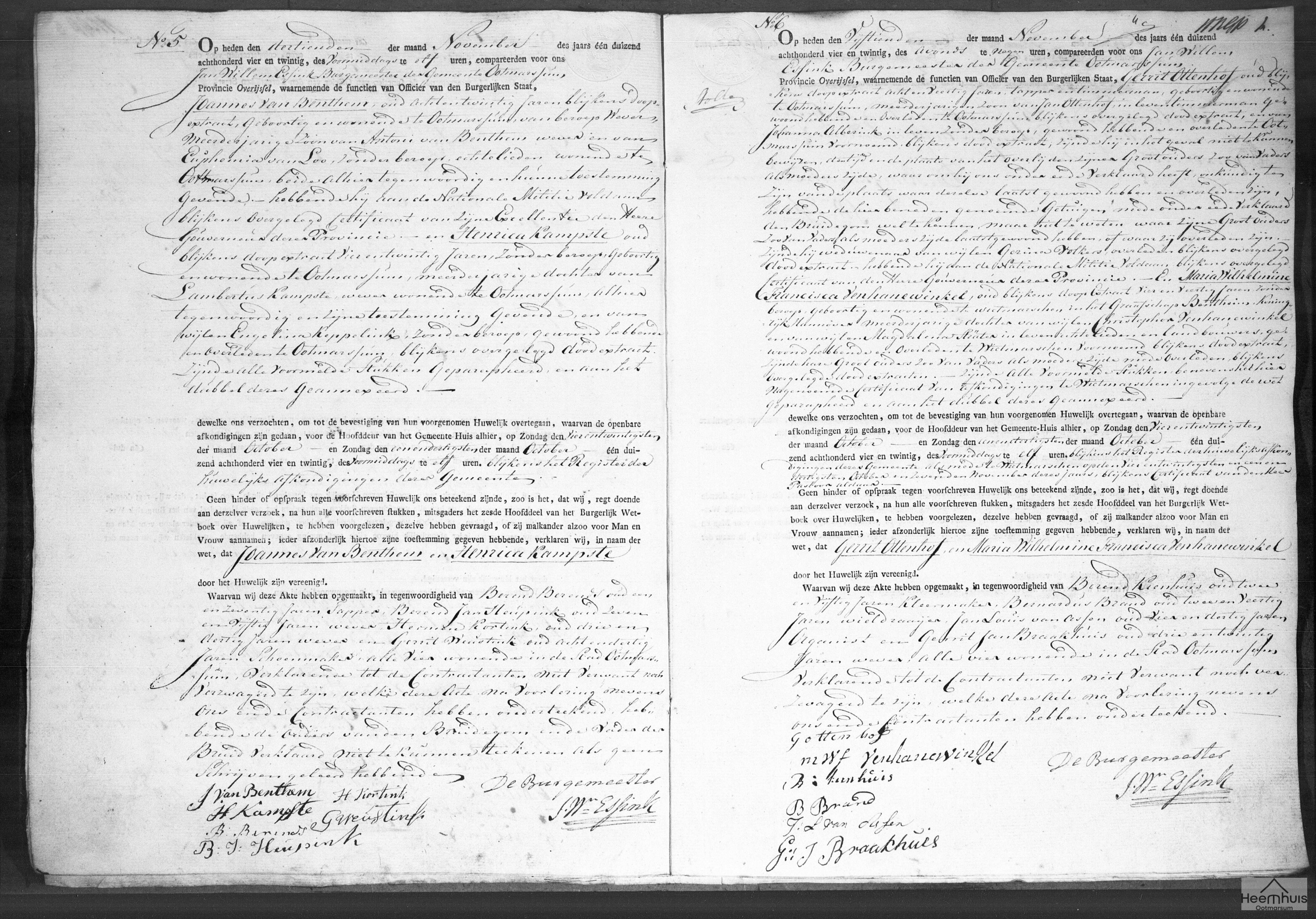 Huwelijksakte van Joannes van Benthem en Henrica Kampste