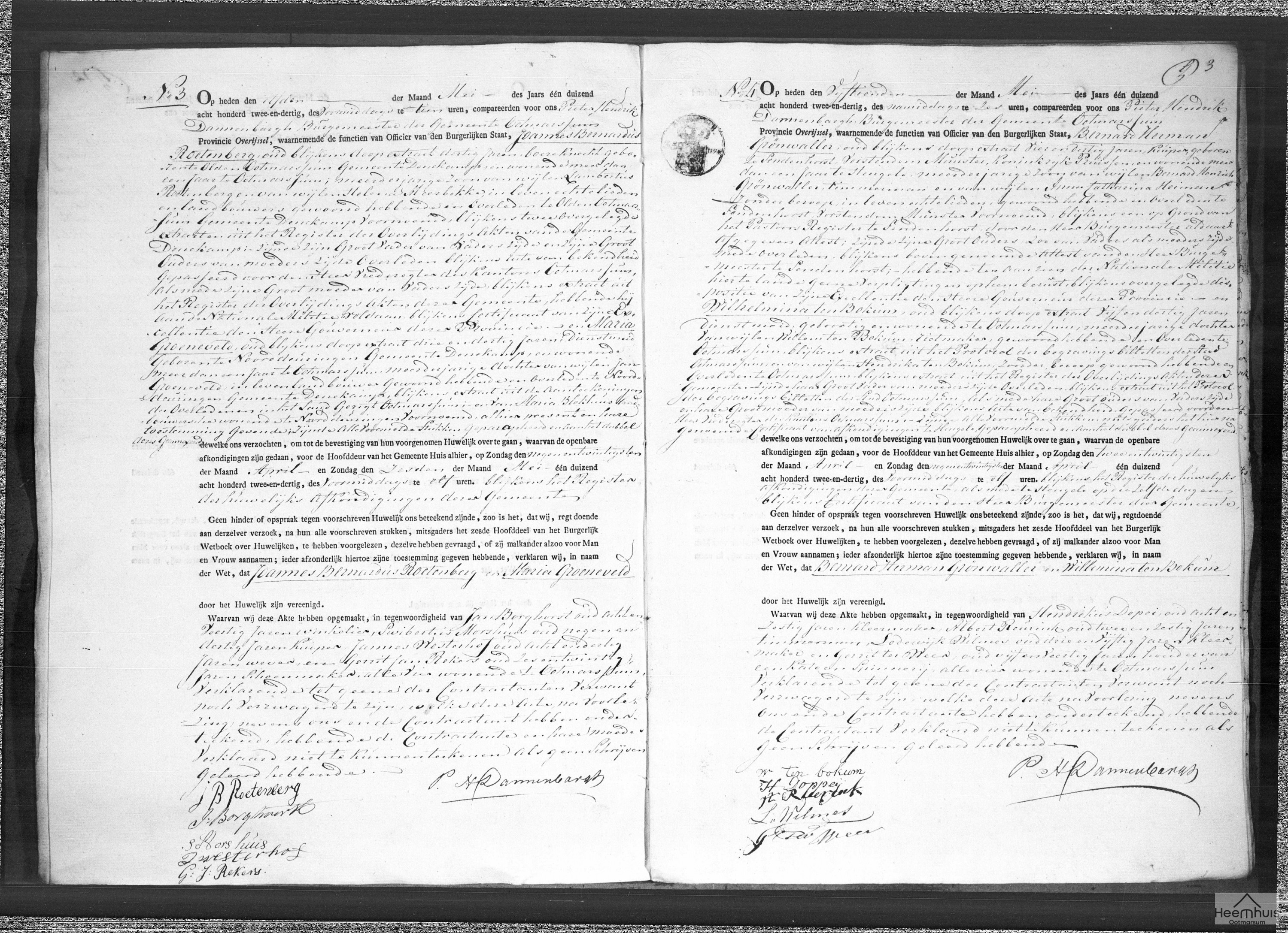 Huwelijksakte van Joannes Bernardus Roetenberg en Maria Groeneveld
