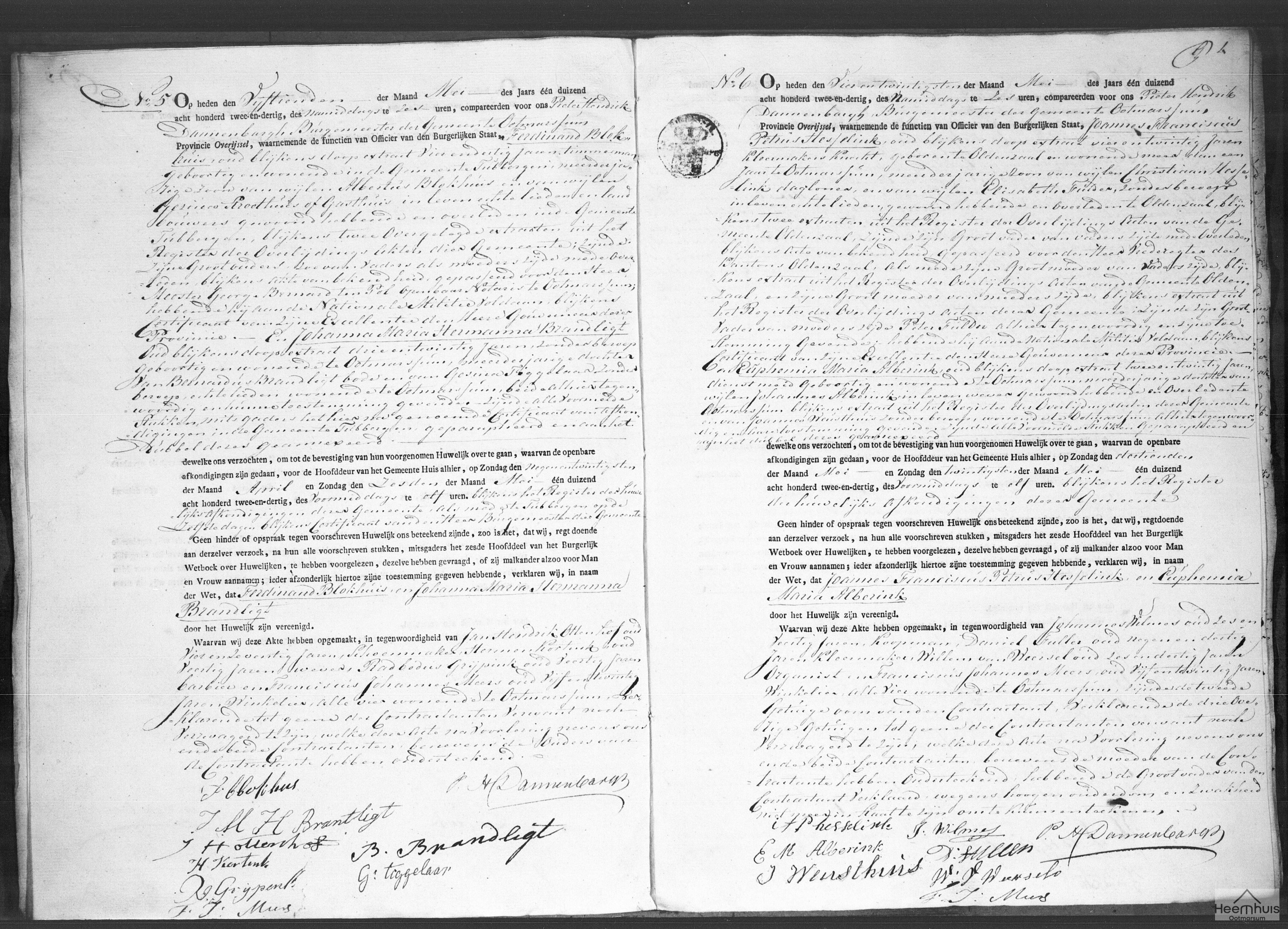 Huwelijksakte van Joannes Franciscus Petrus Hesselink en Euphemia Maria Alberink