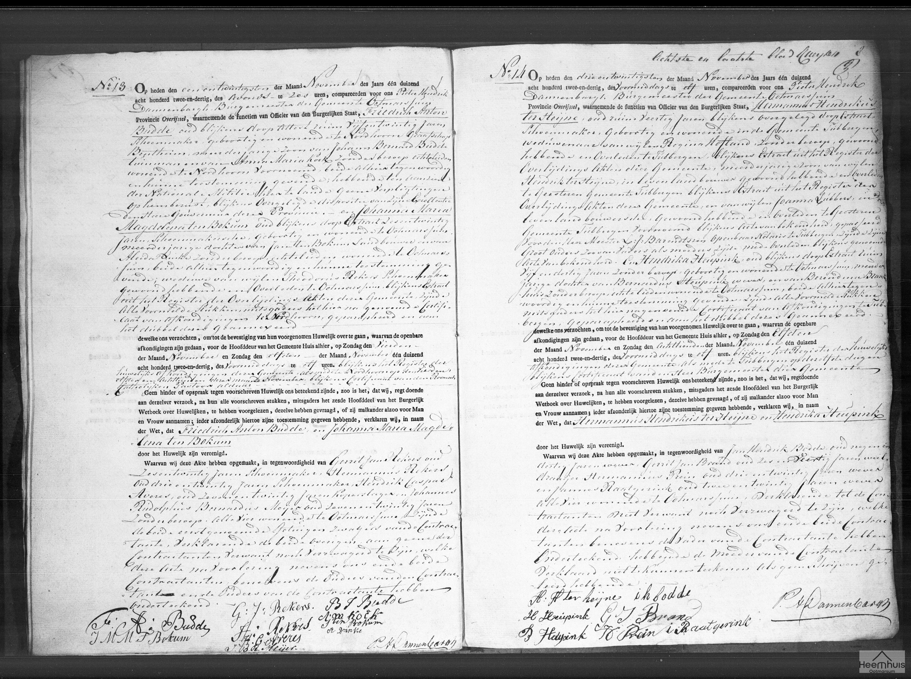 Huwelijksakte van Hermannus Hendrikus ter Heijne en Hendrika Heupink