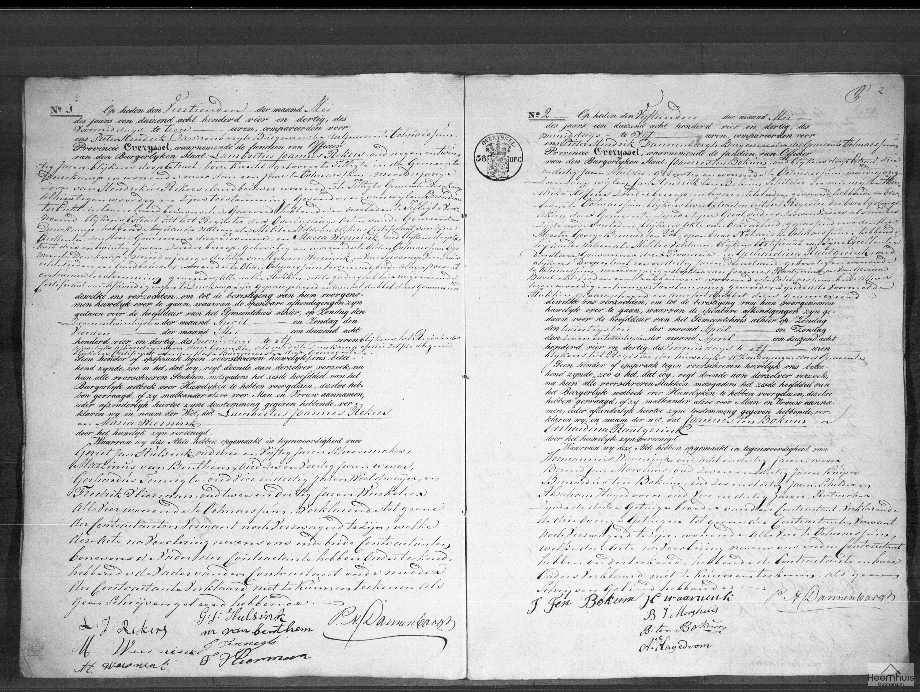 Huwelijksakte van Lambertus Joannes Rekers en Maria Weernink
