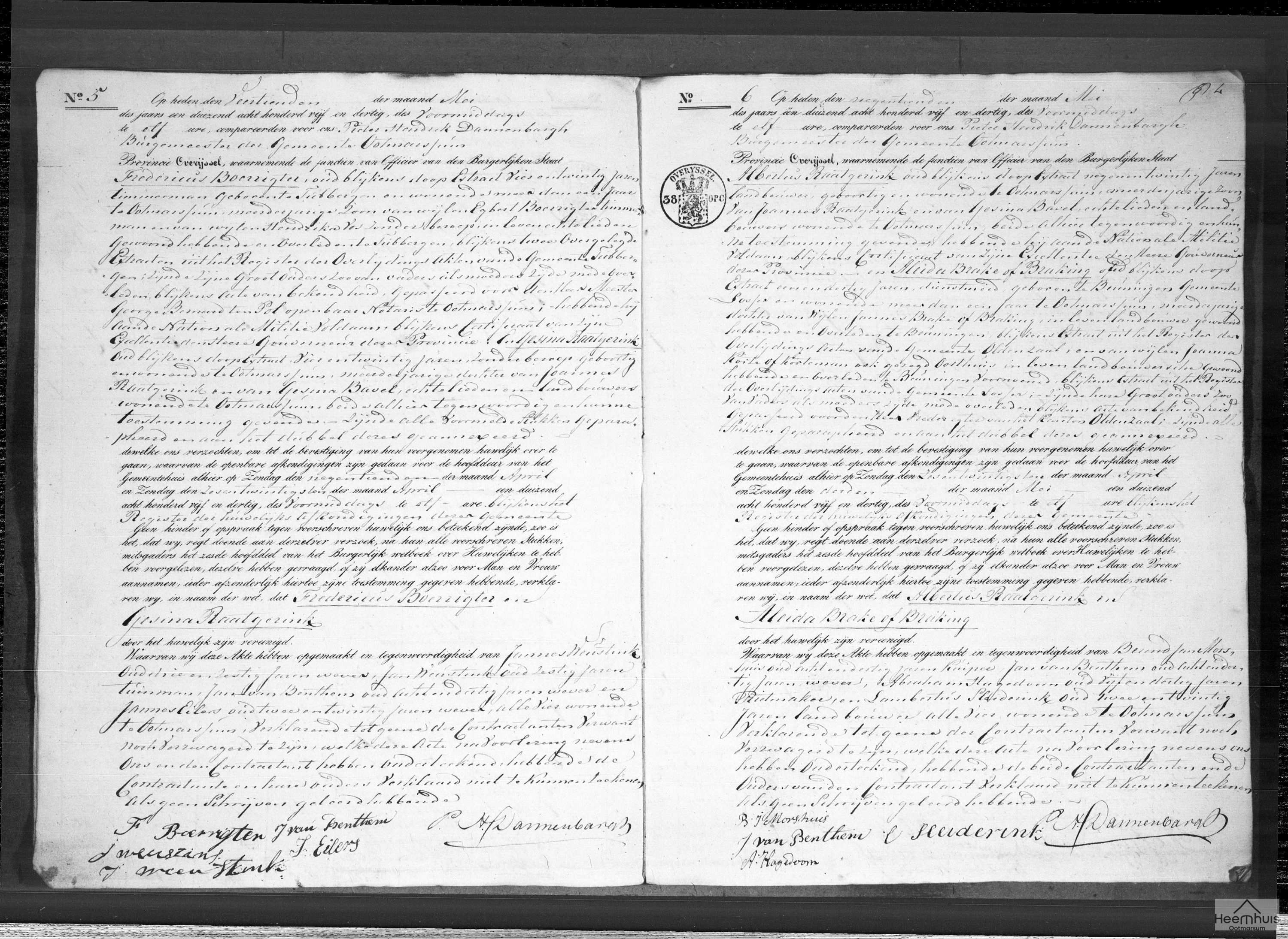 Huwelijksakte van Fredericus Boerrigter en Gesina Raatgerink