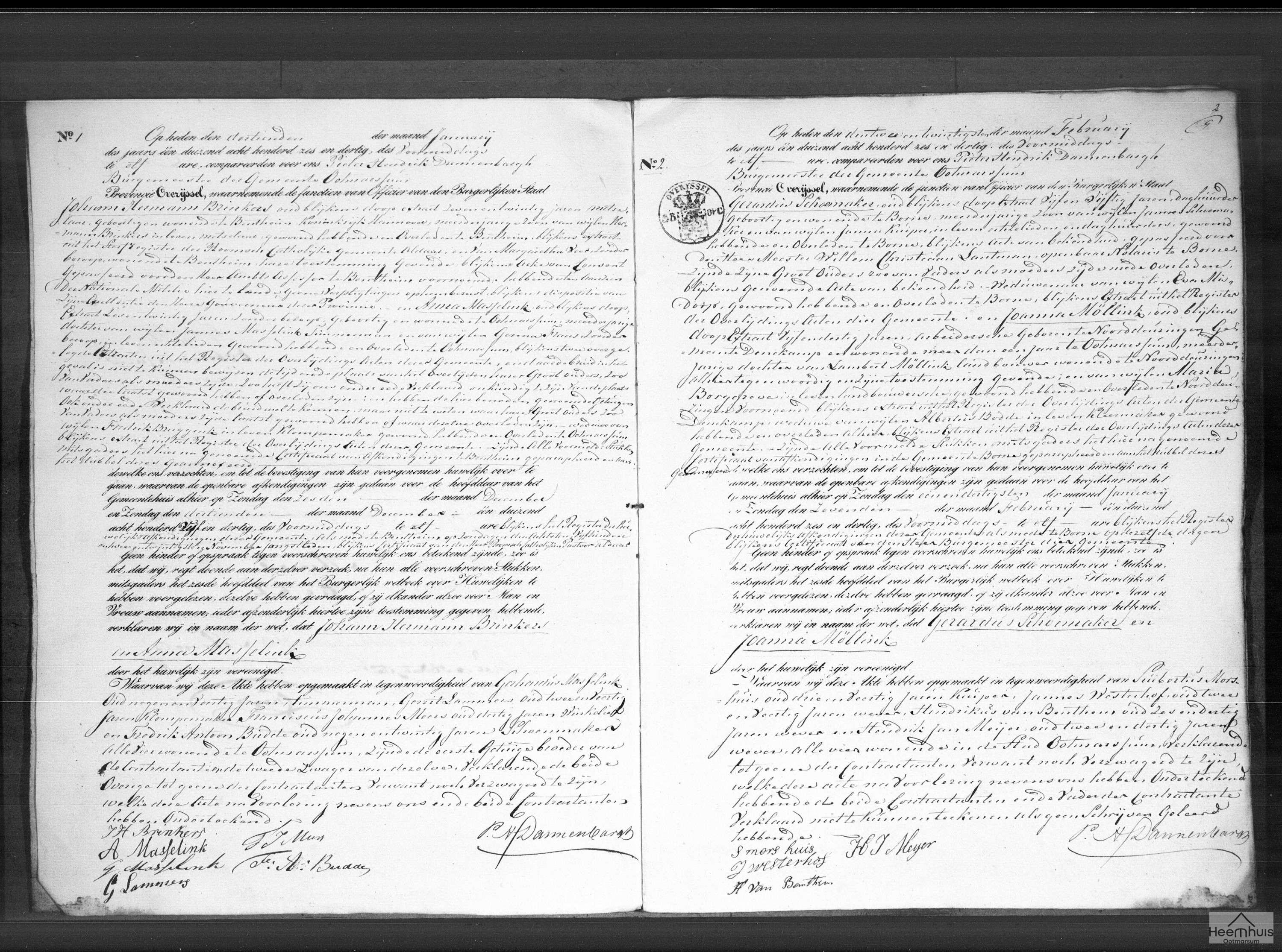 Huwelijksakte van Gerardus Schoemaker en Joanna Möllink