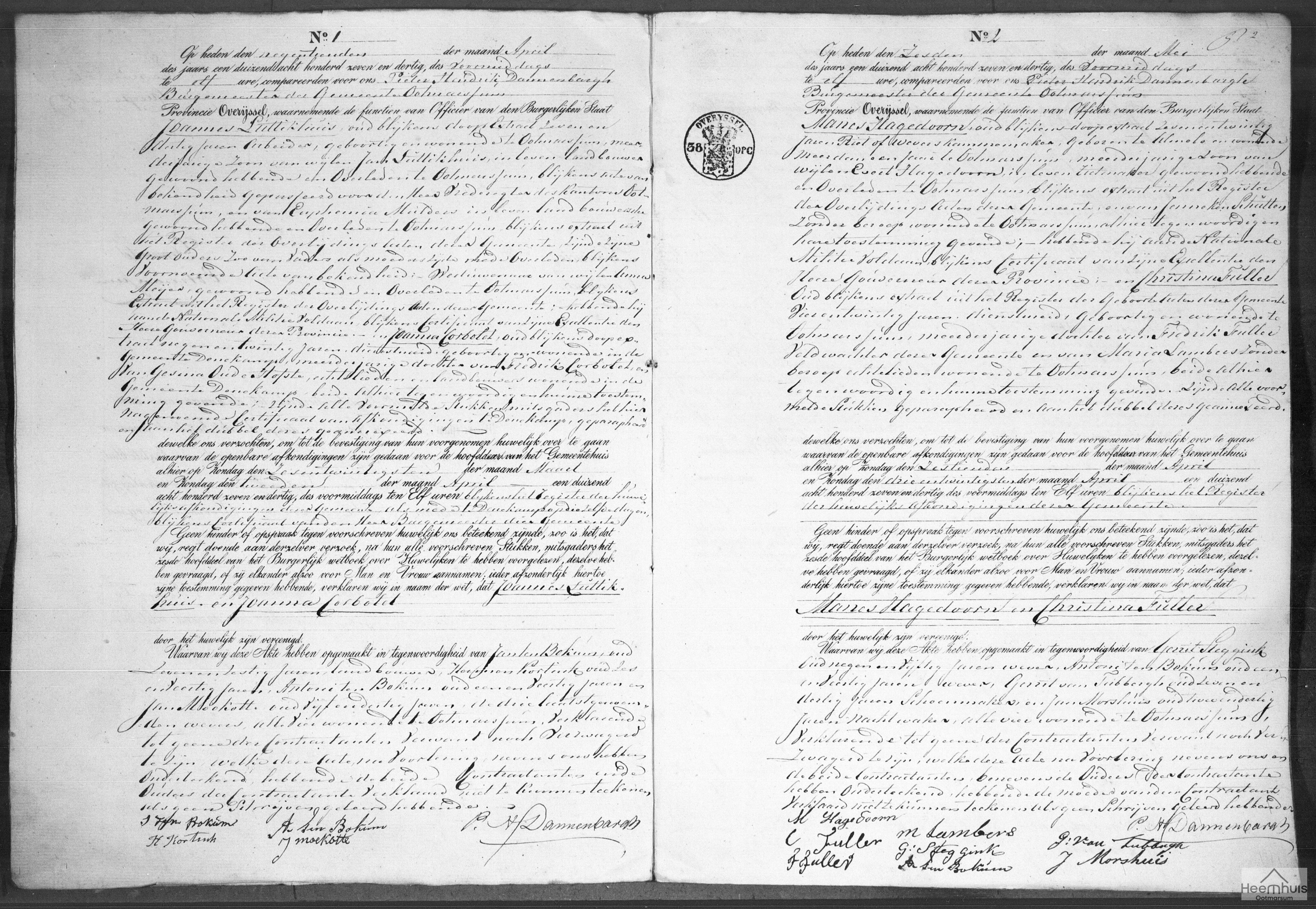 Huwelijksakte van Joannes Luttikhuis en Joanna Corbolet