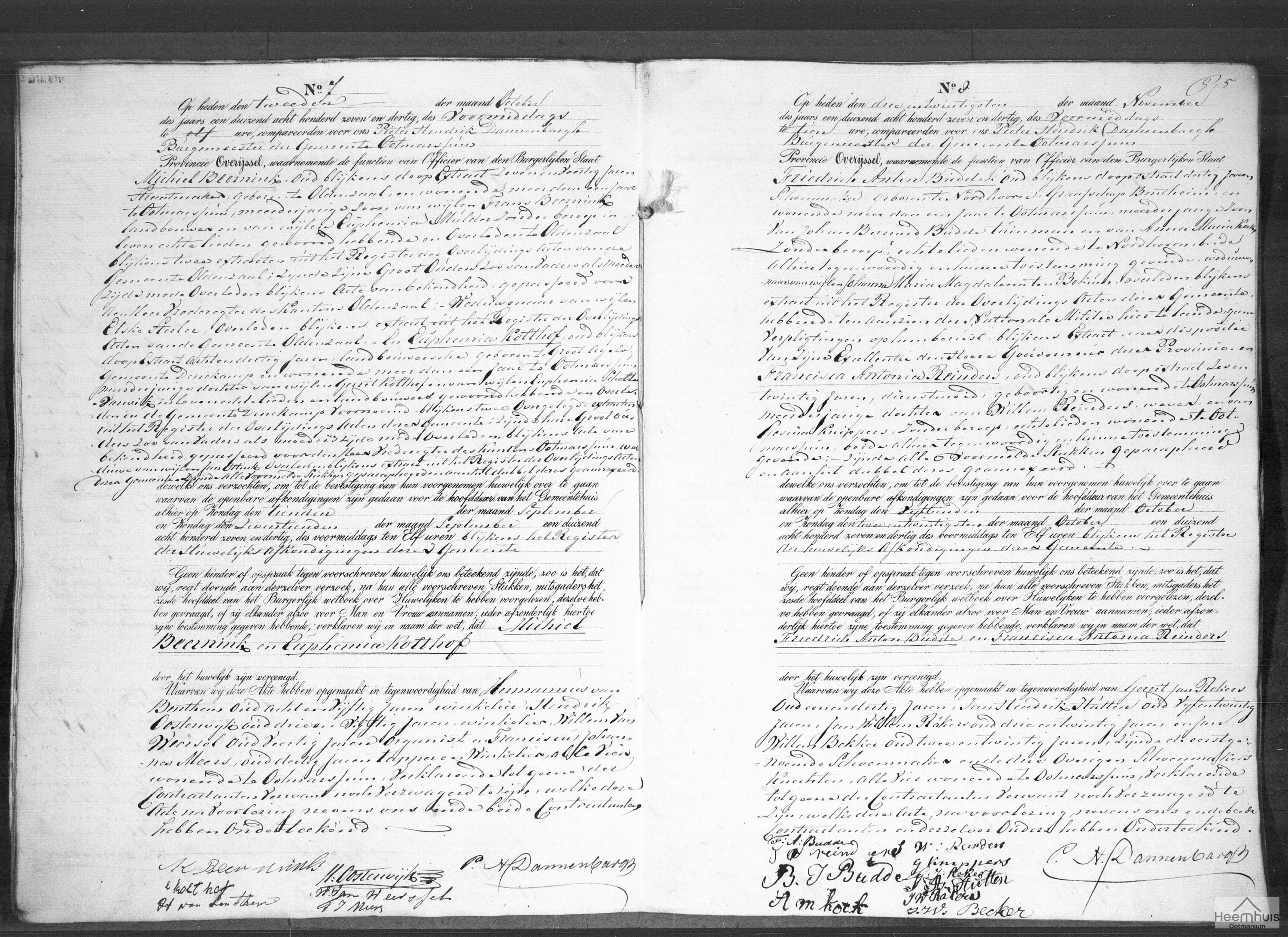 Huwelijksakte van Friedrich Anton Budde en Francisca Antonia Reinders