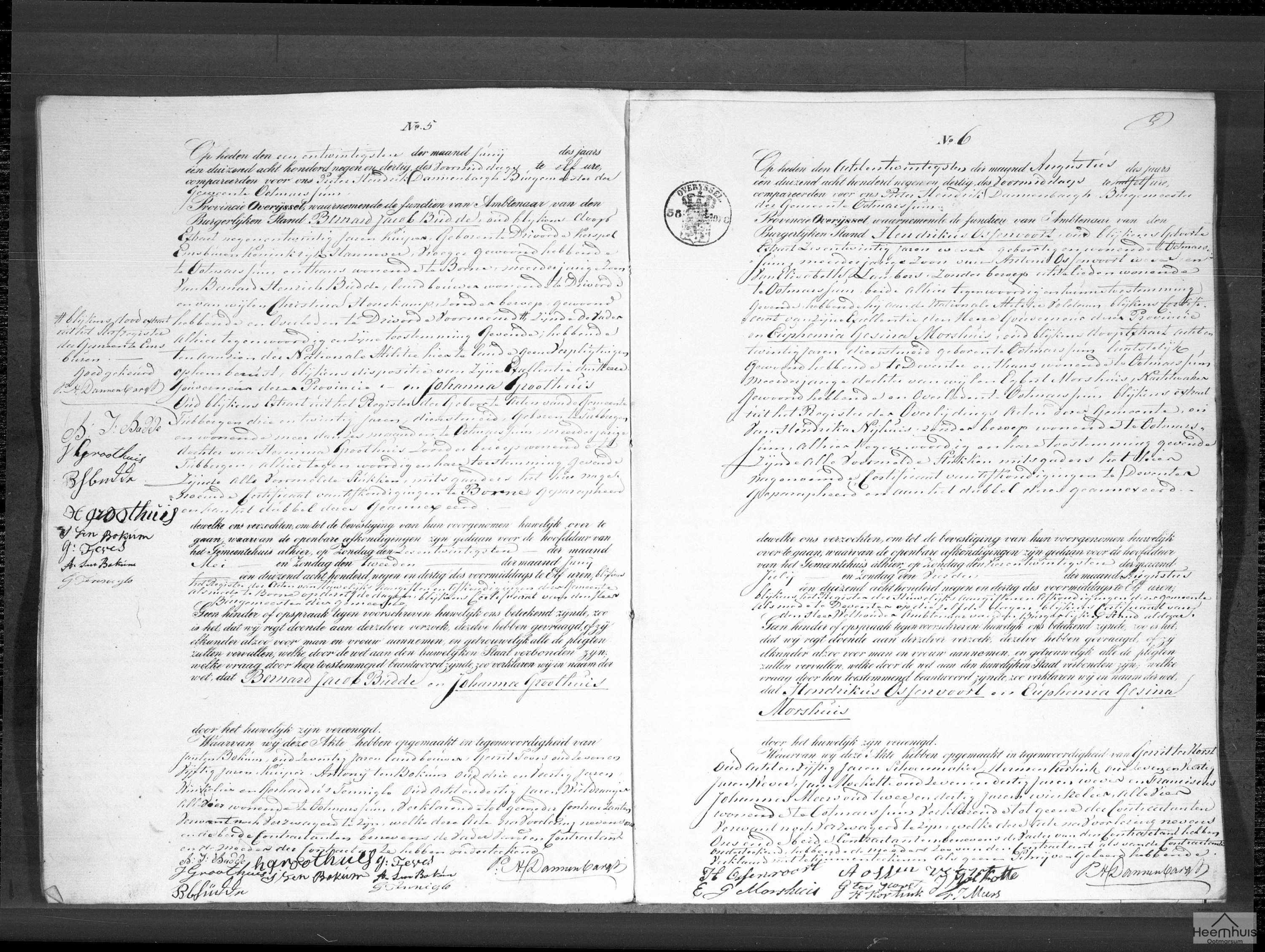 Huwelijksakte van Bernard Jacob Budde en Johanna Groothuis