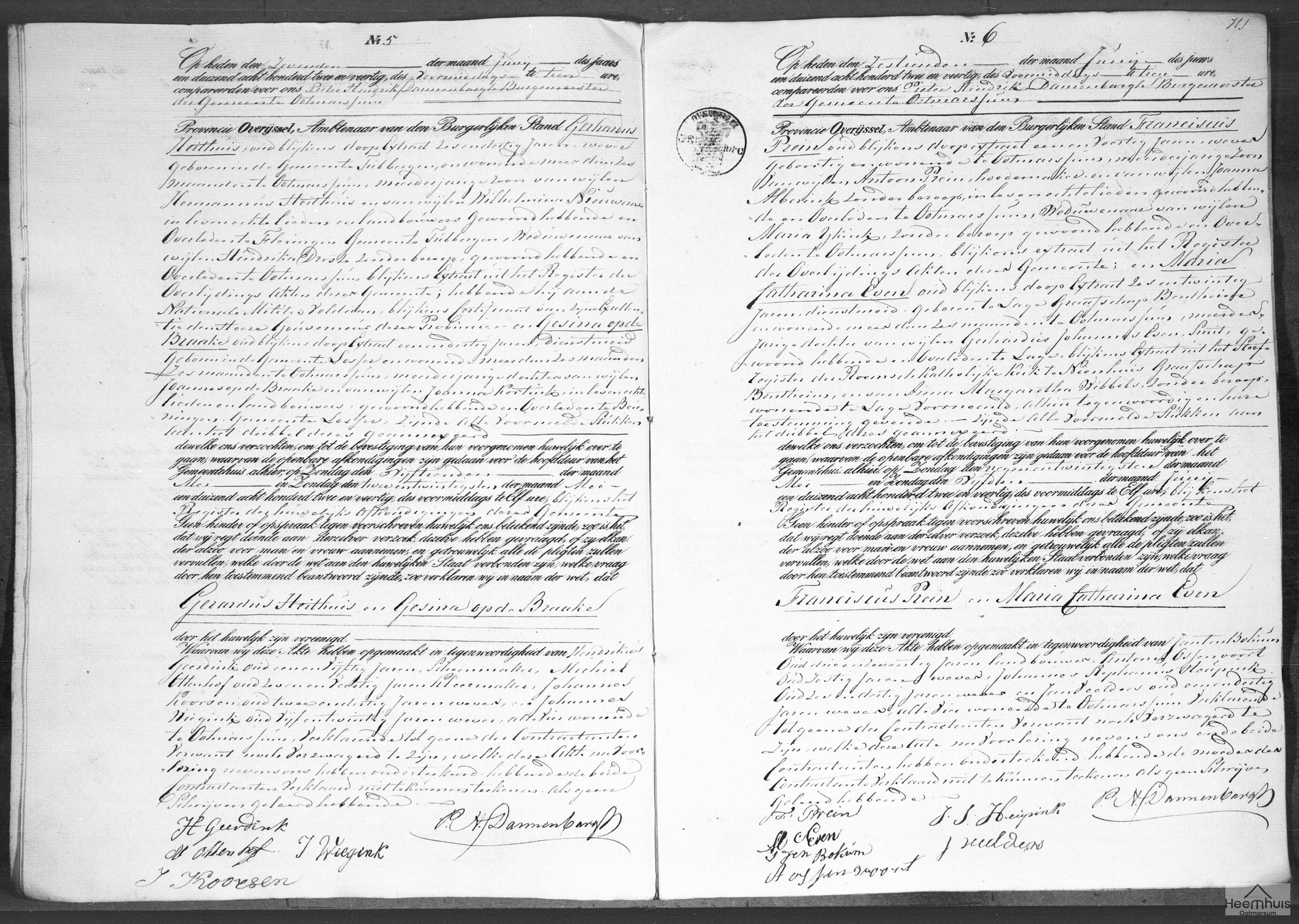 Huwelijksakte van Franciscus Prein en Maria Catharina Even