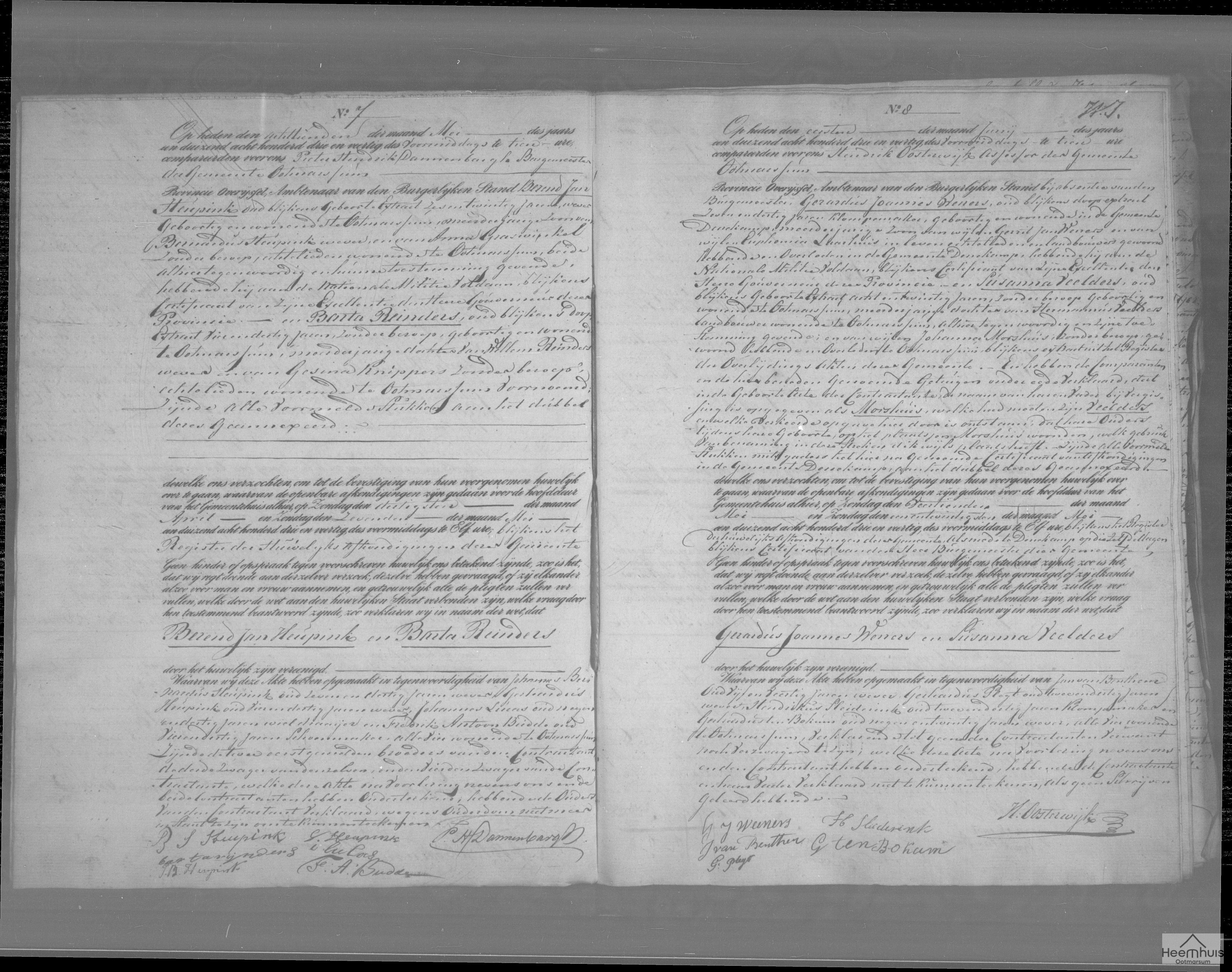 Huwelijksakte van Gerardus Joannes Weners en Susanna Veelders