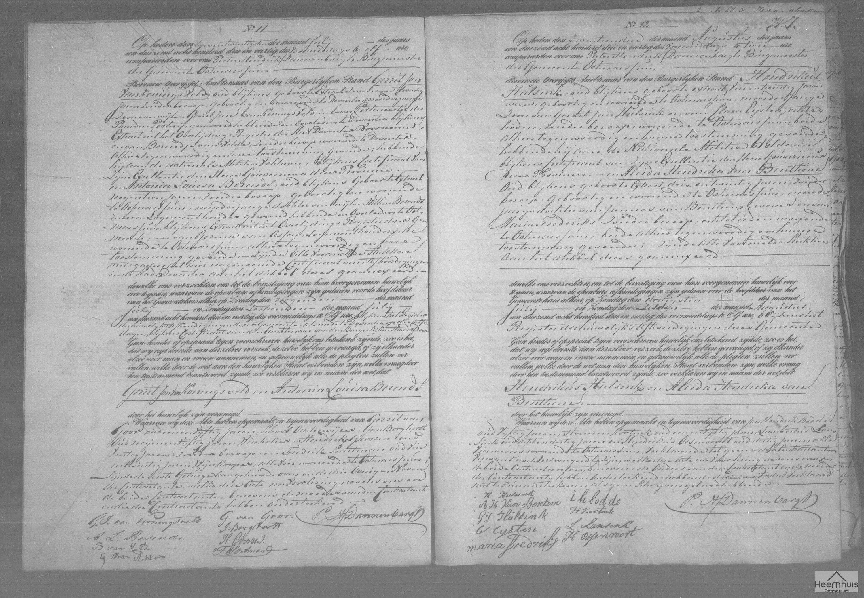 Huwelijksakte van Gerrit Jan van Koningsveld en Antonia Louisa Berends