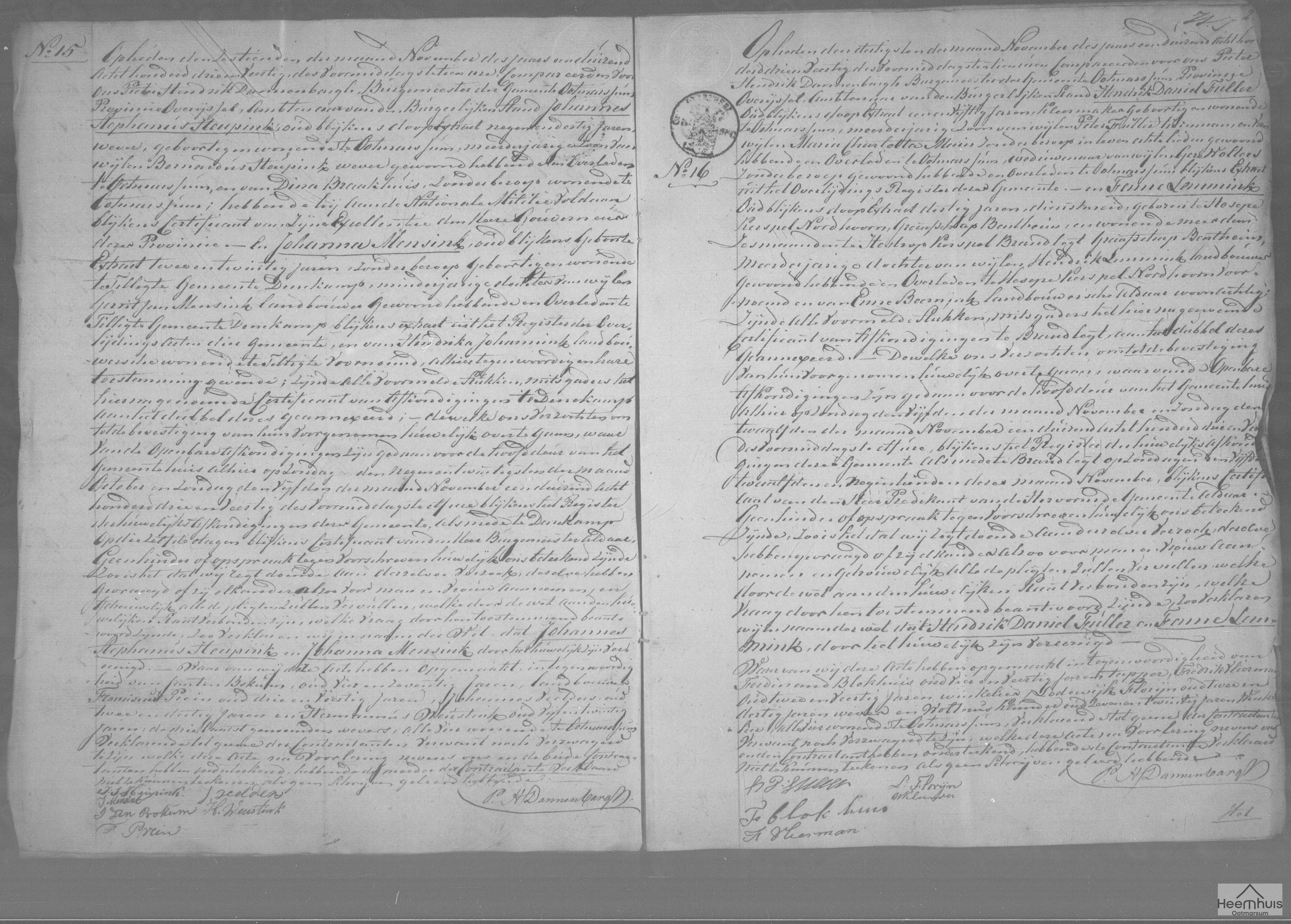 Huwelijksakte van Hendrik Daniel Fuller en Fenne Lemmink