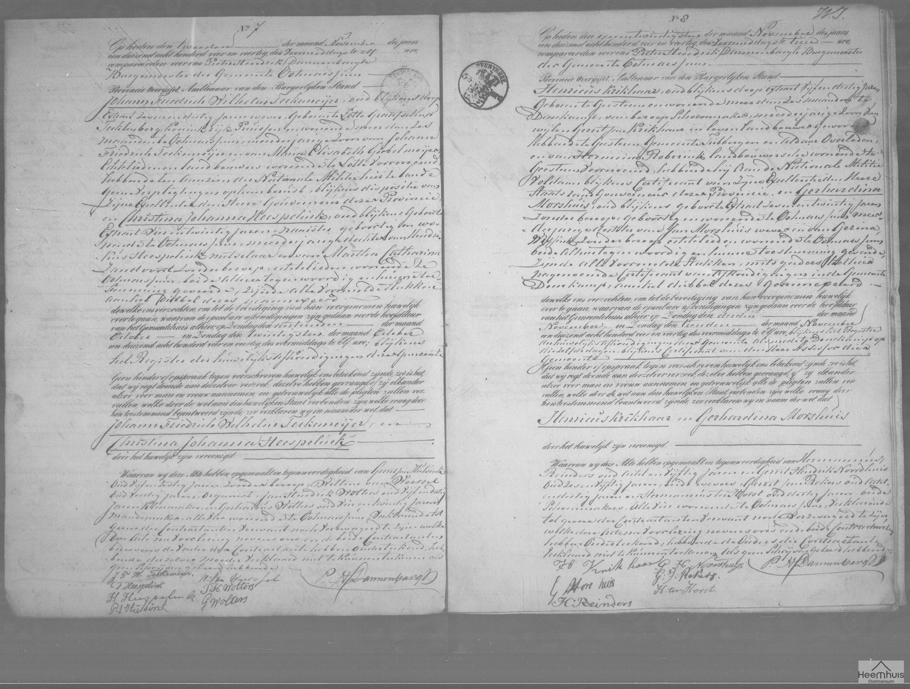 Huwelijksakte van Henricus Krikhaar en Gerhardina Morshuis