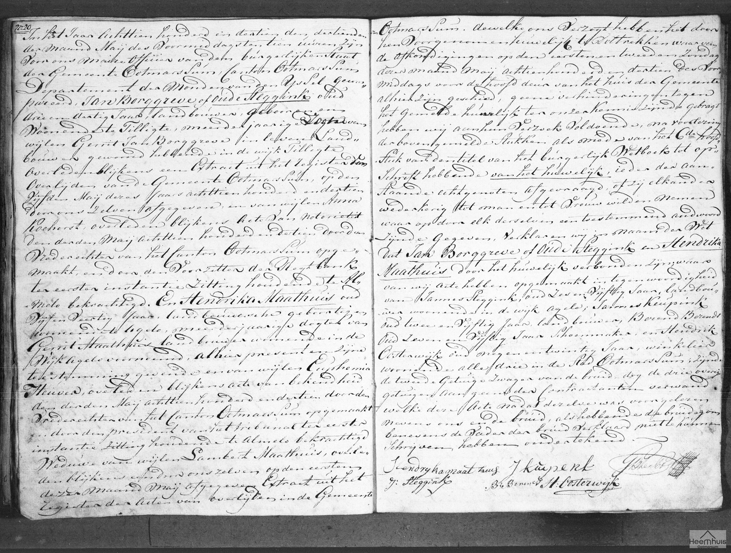 Huwelijksakte van Jan Borggreve of Oude Steggink en Hendrika Maathuis