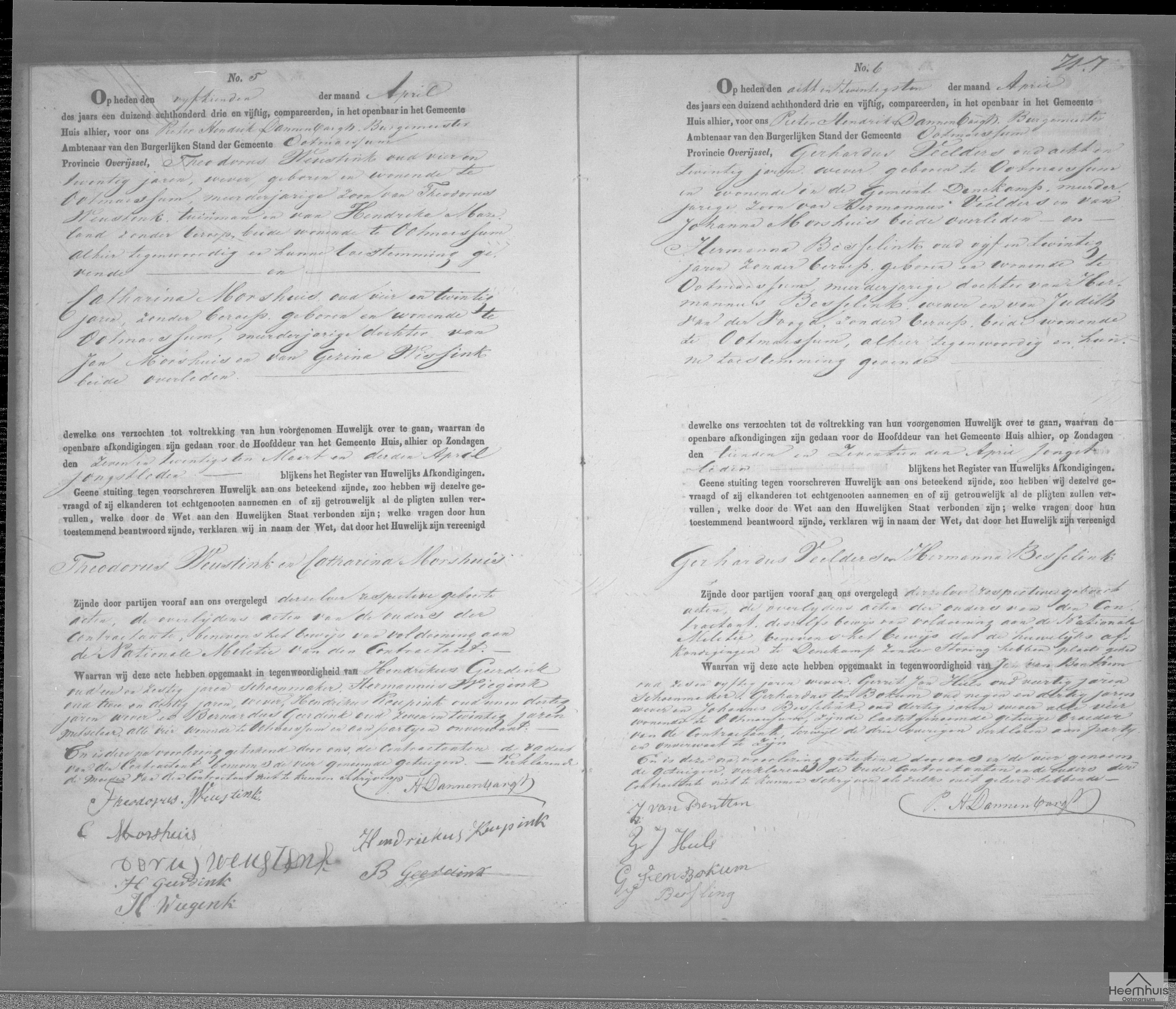 Huwelijksakte van Gerhardus Veelders en Hermanna Besselink