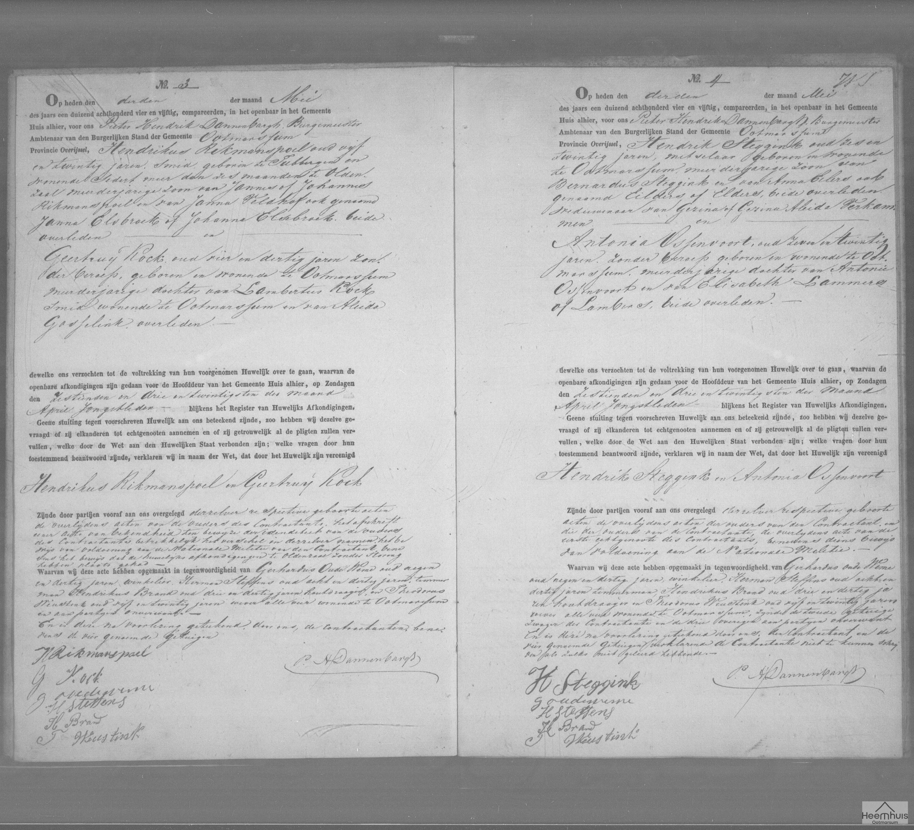 Huwelijksakte van Hendrikus Rikmanspoel en Geertruij Kock