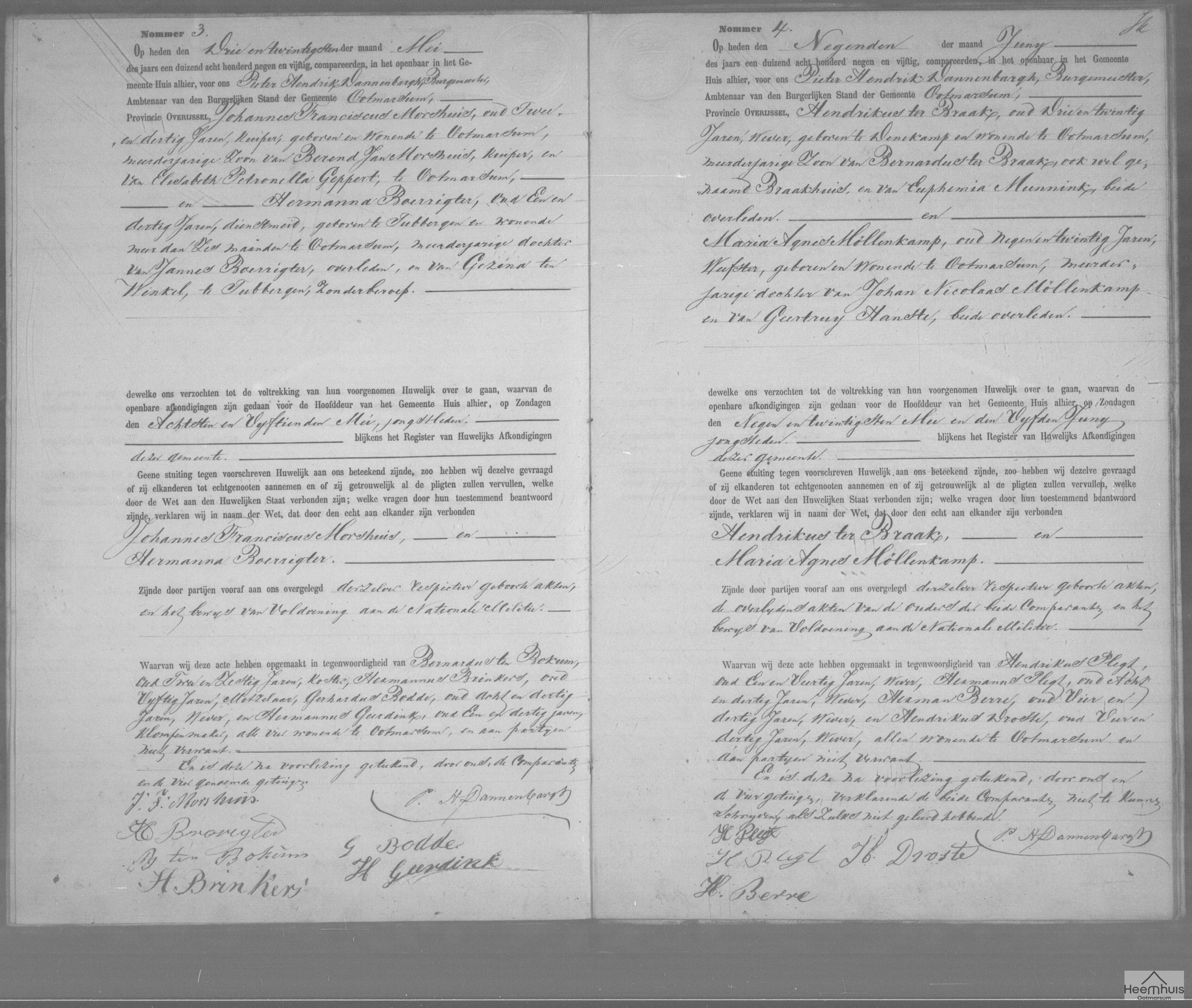 Huwelijksakte van Hendrikus ter Braak en Maria Agnes Möllenkamp