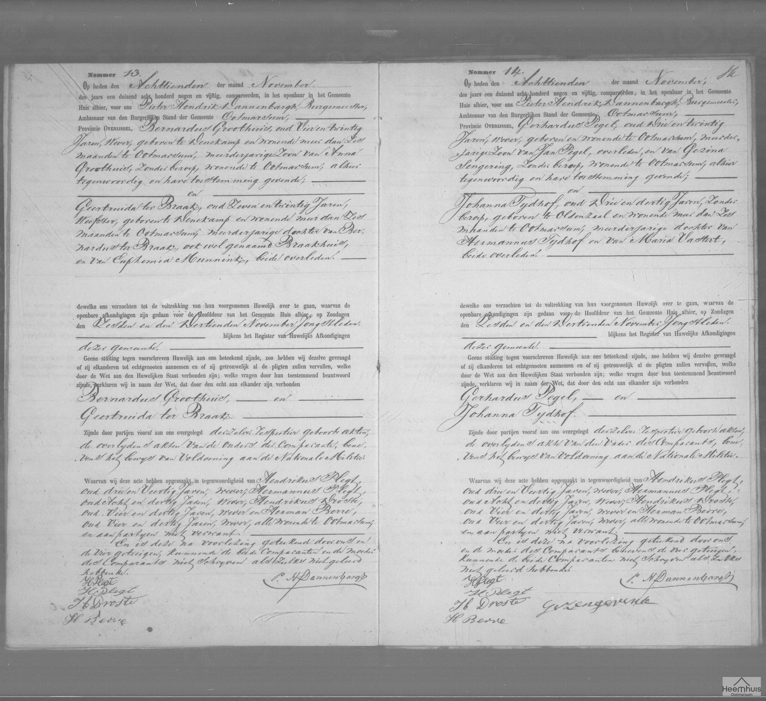 Huwelijksakte van Bernardus Groothuis en Geertruida ter Braak