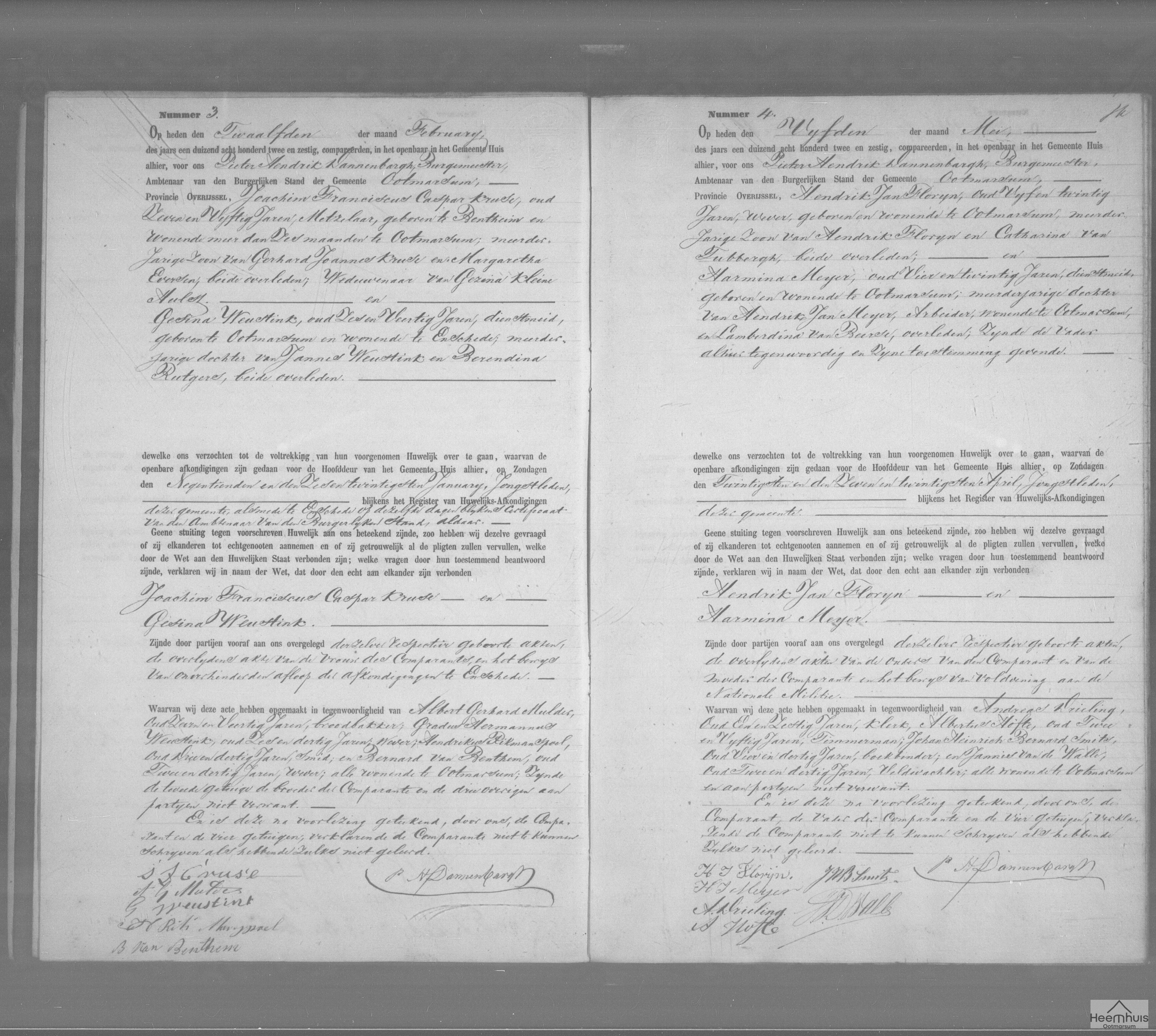 Huwelijksakte van Hendrik Jan Florijn en Harmina Meijer