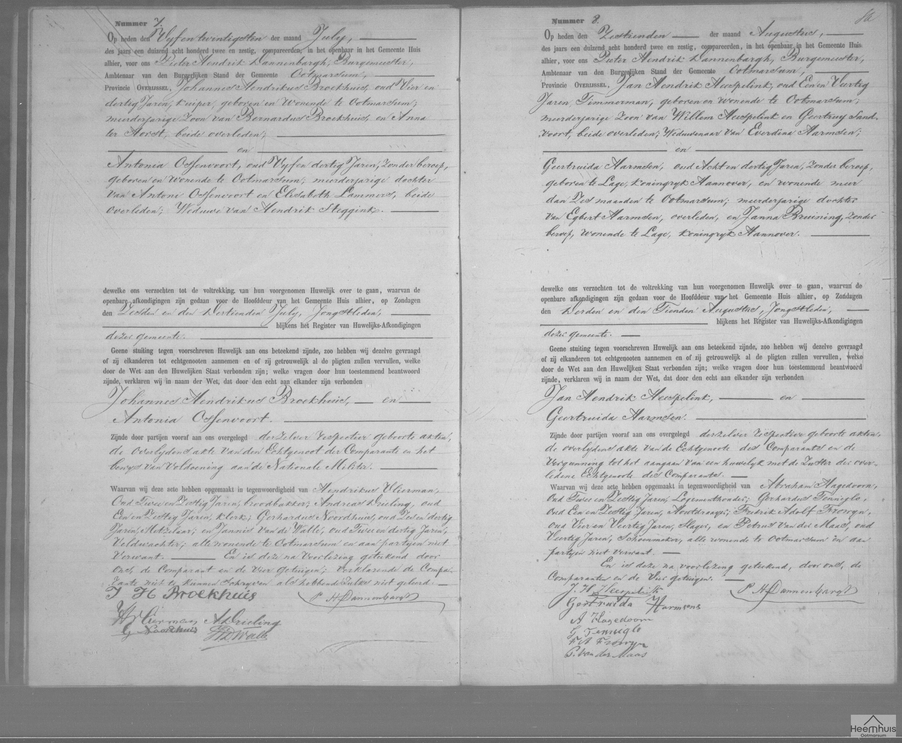 Huwelijksakte van Jan Hendrik Heespelink en Geertruida Harmsen