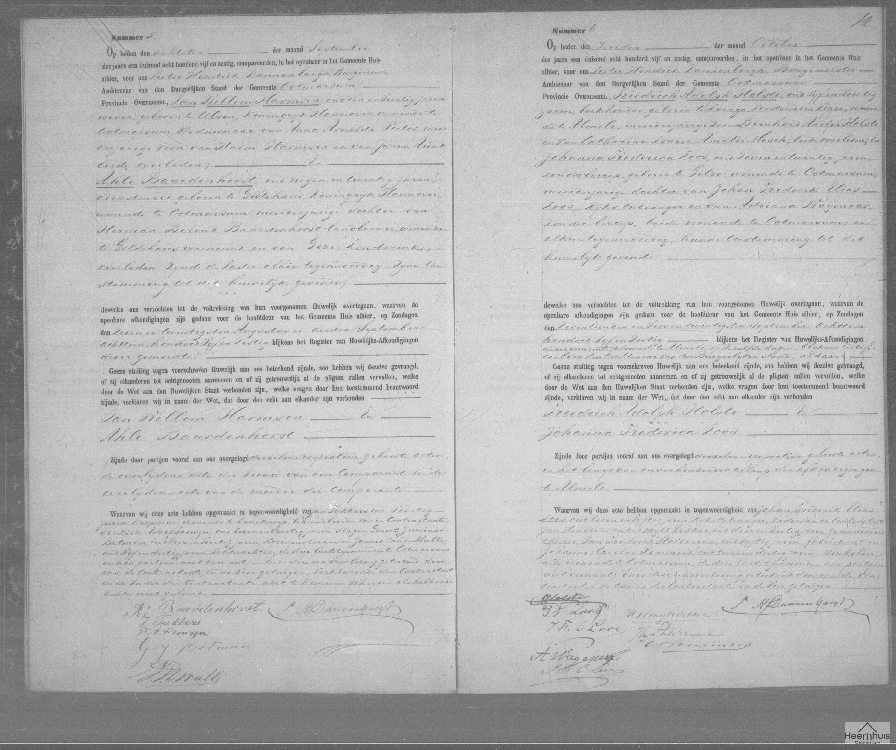 Huwelijksakte van Jan Willem Harmsen en Ahle Baardenhorst