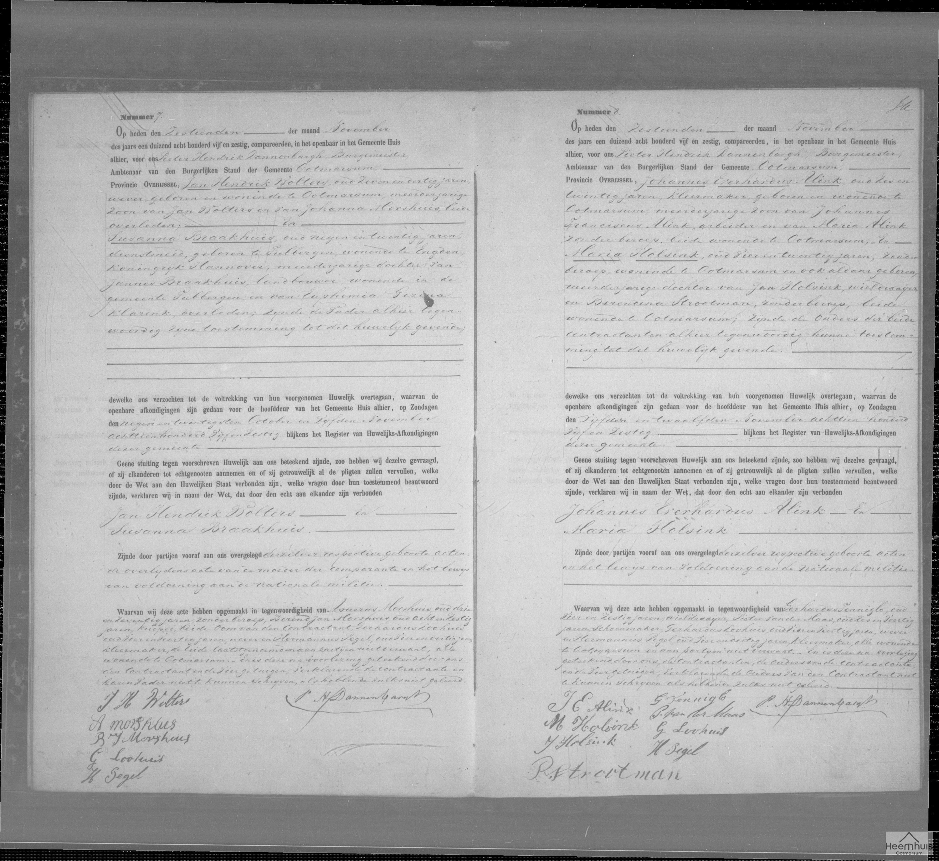Huwelijksakte van Johannes Everhardus Alink en Maria Holsink