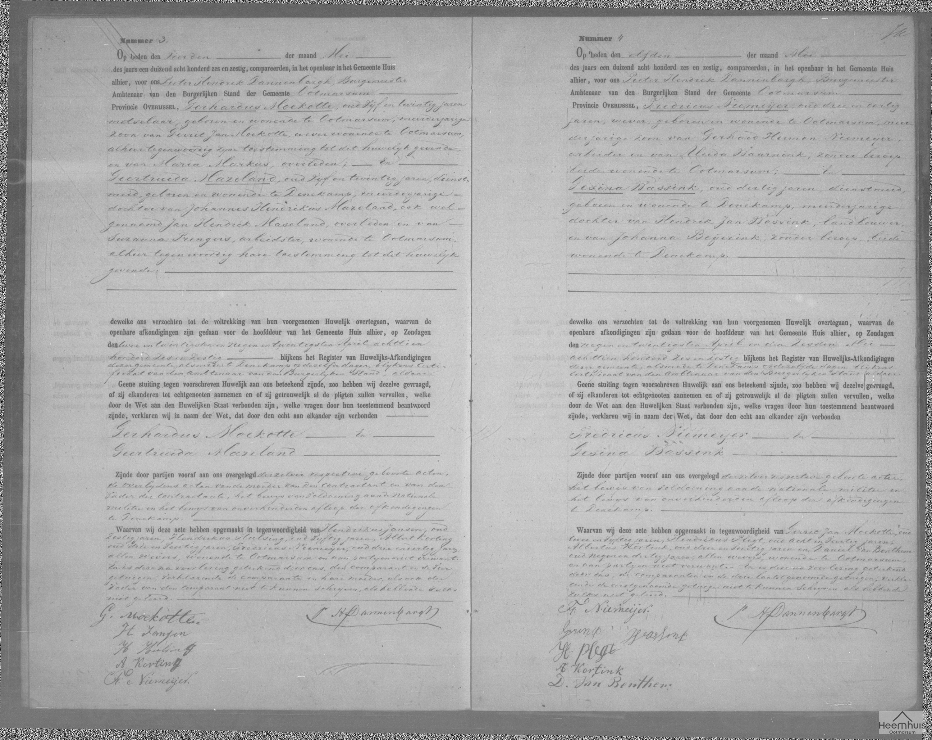 Huwelijksakte van Gerhardus Moekotte en Geertruida Mazeland
