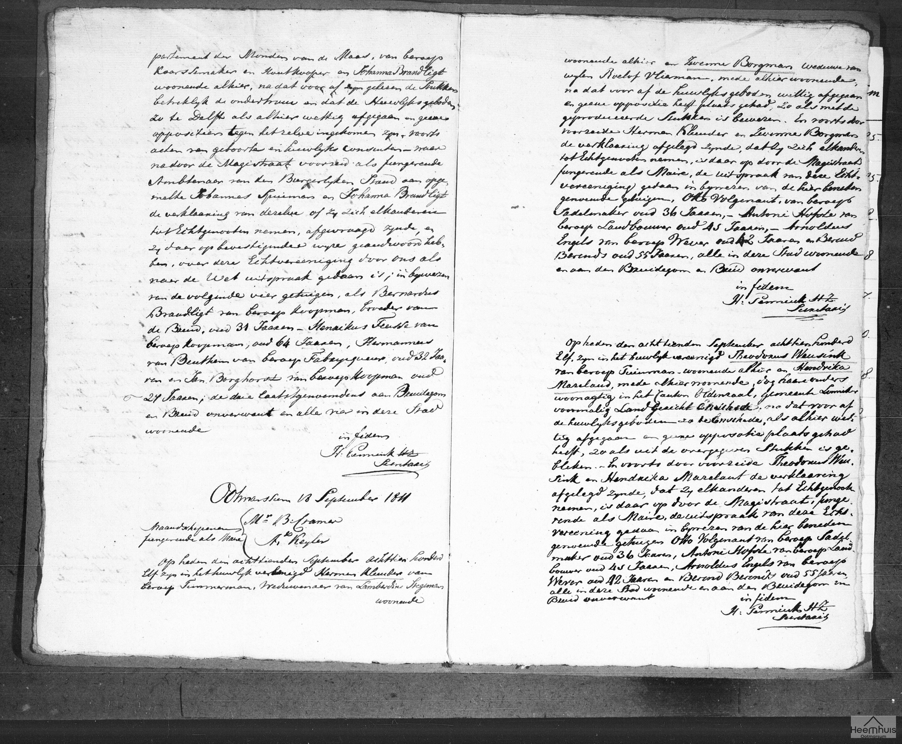 Huwelijksakte van Theodorus Weusink en Hendrika Mazeland