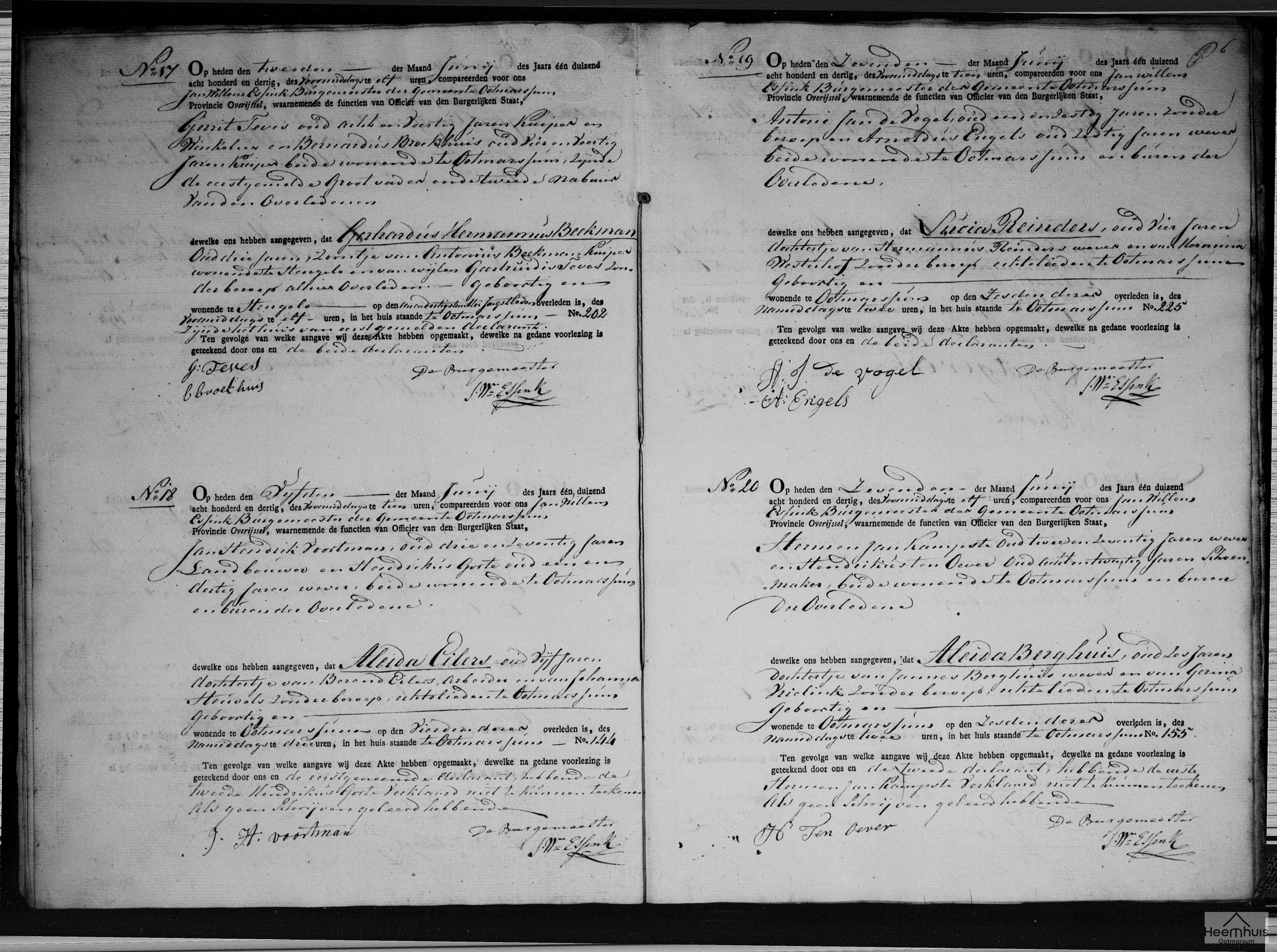 Overlijdensakte van Gerhardus Hermannus Beekman
