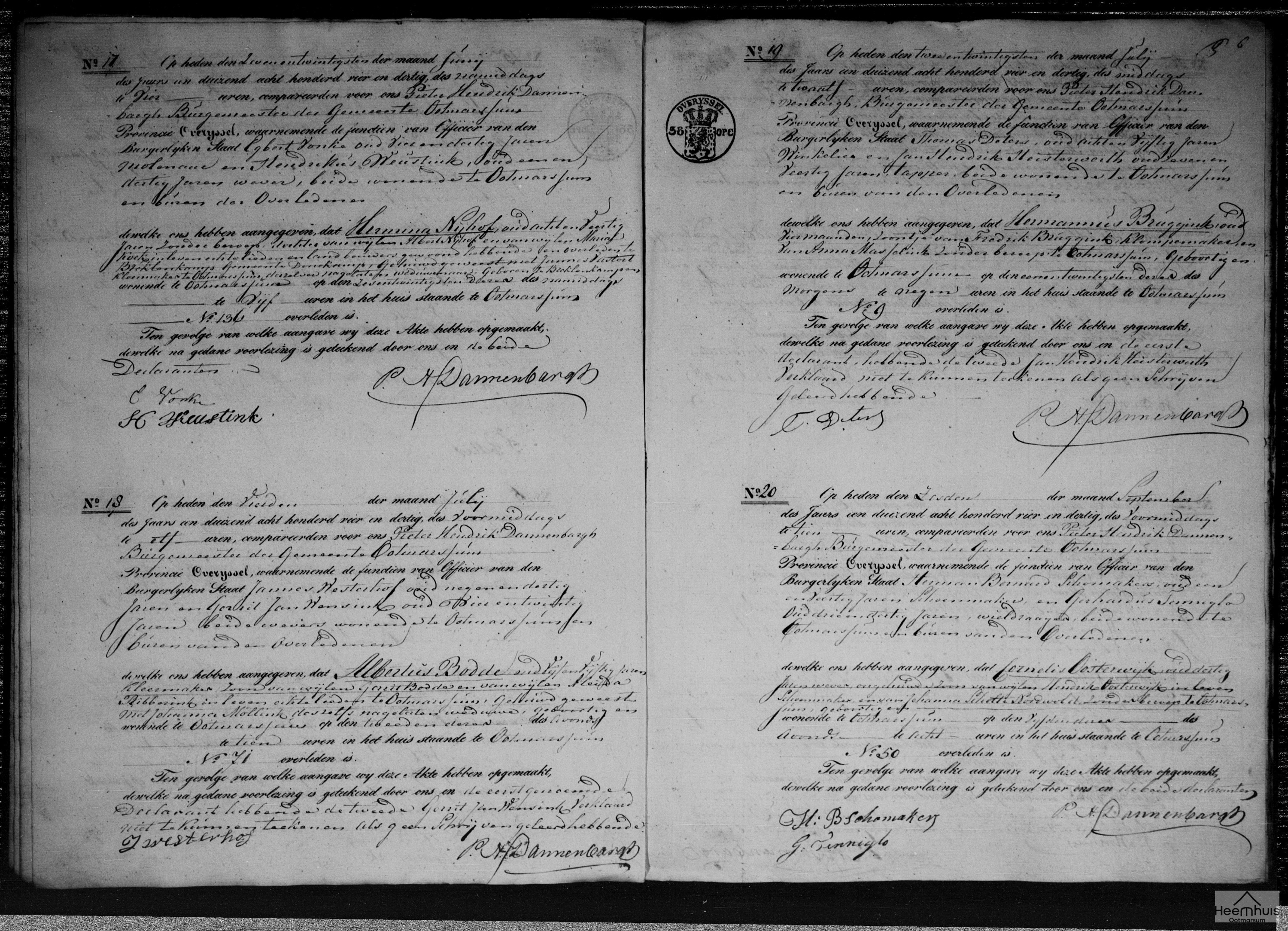 Overlijdensakte van Cornelis Oosterwijk