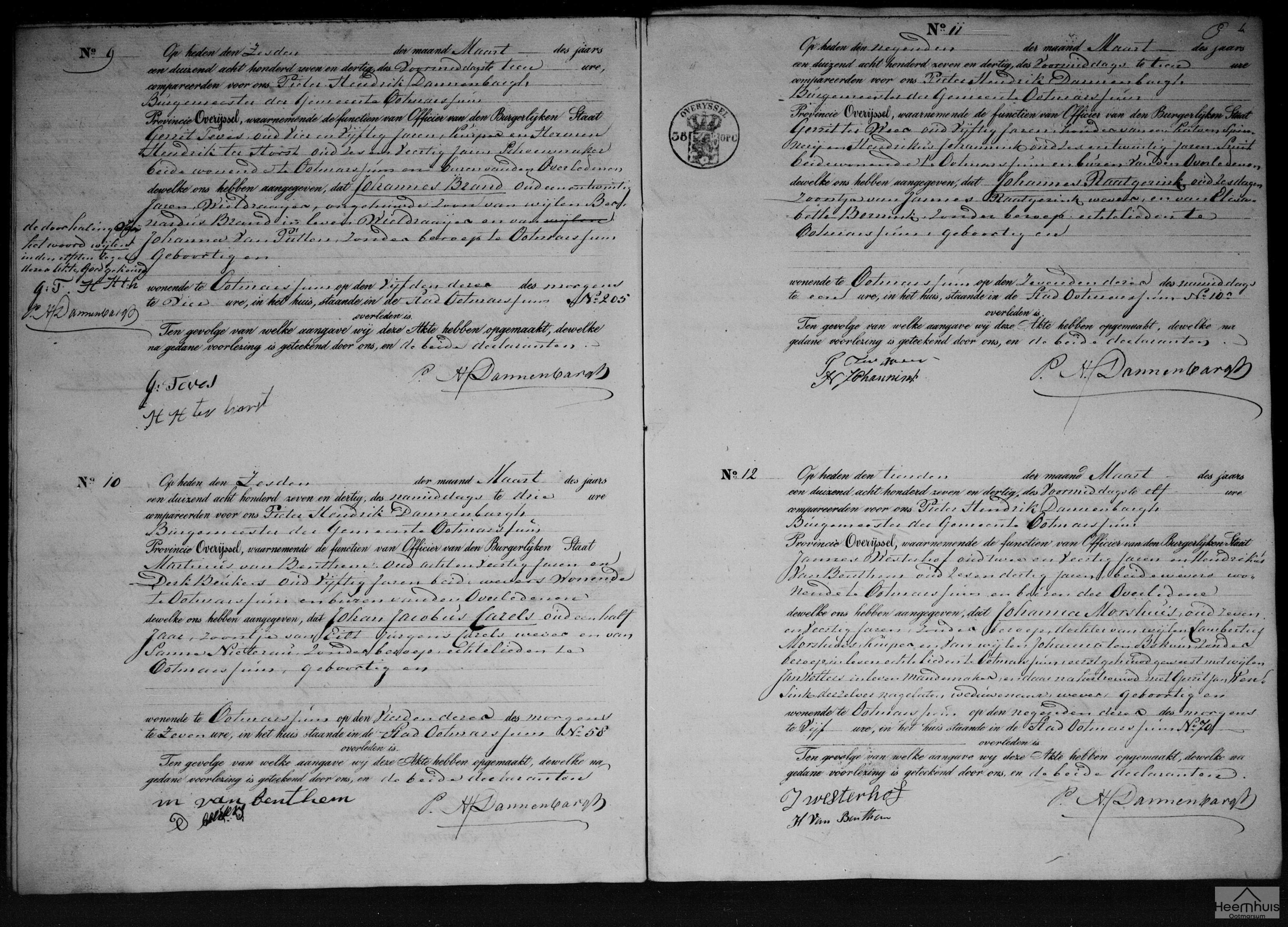Overlijdensakte van Johan Jacobus Carels