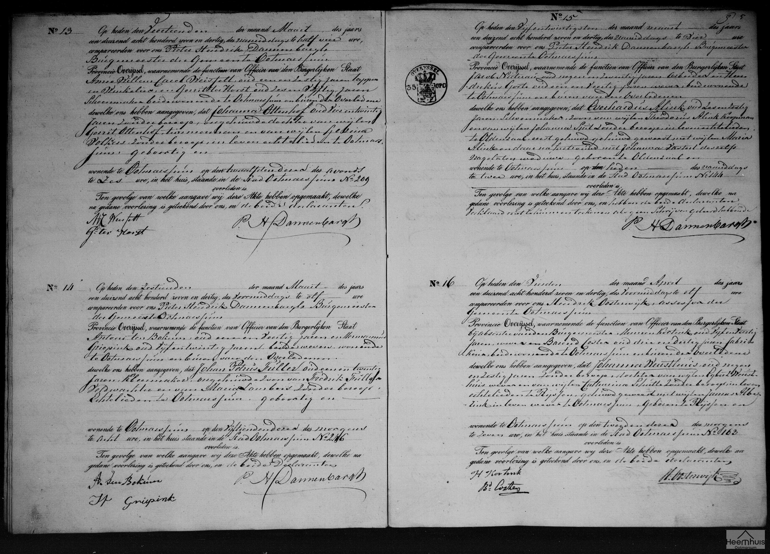 Overlijdensakte van Everhardus Alink