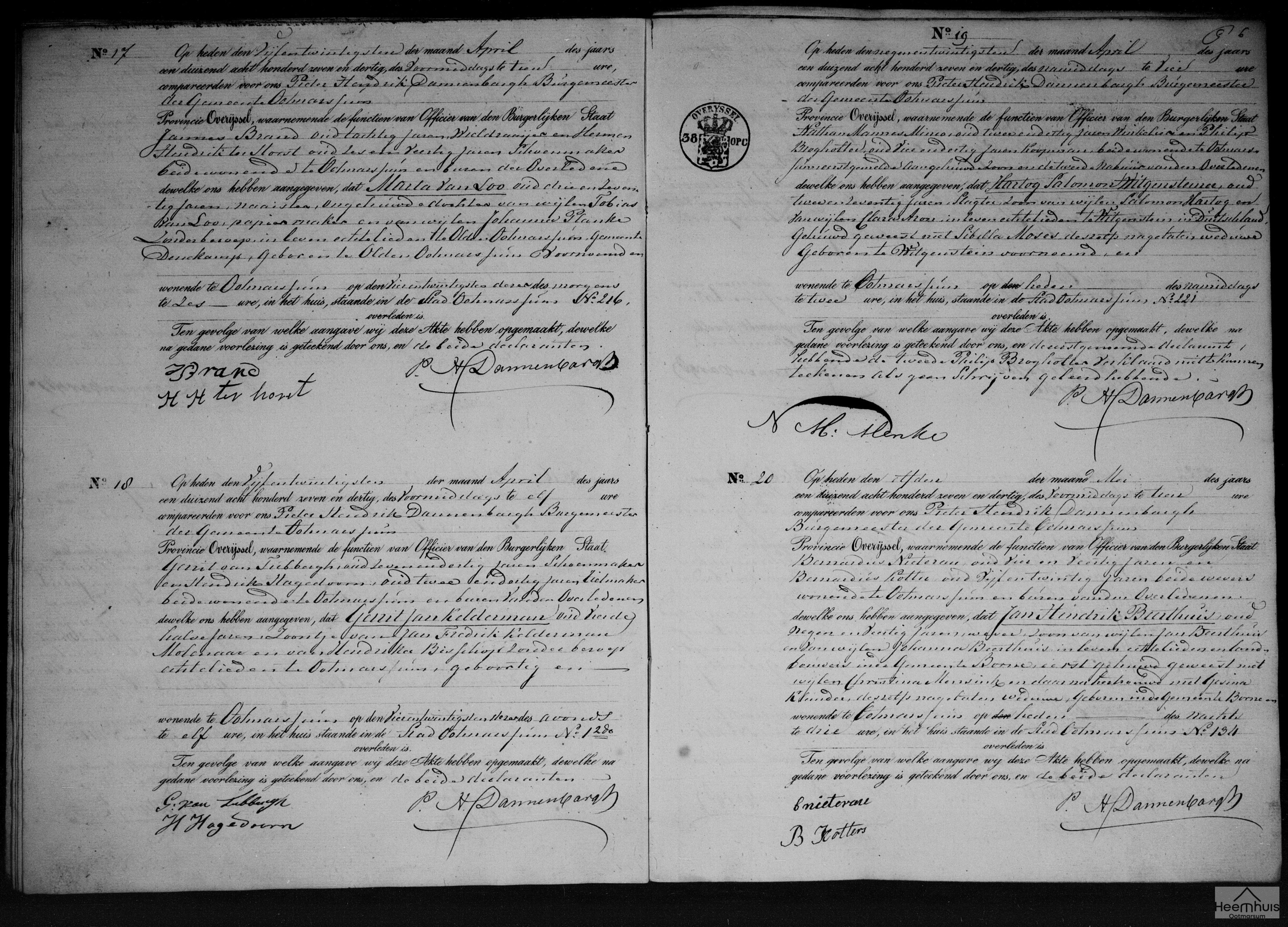 Overlijdensakte van Hartog Salomon Witgensteiner