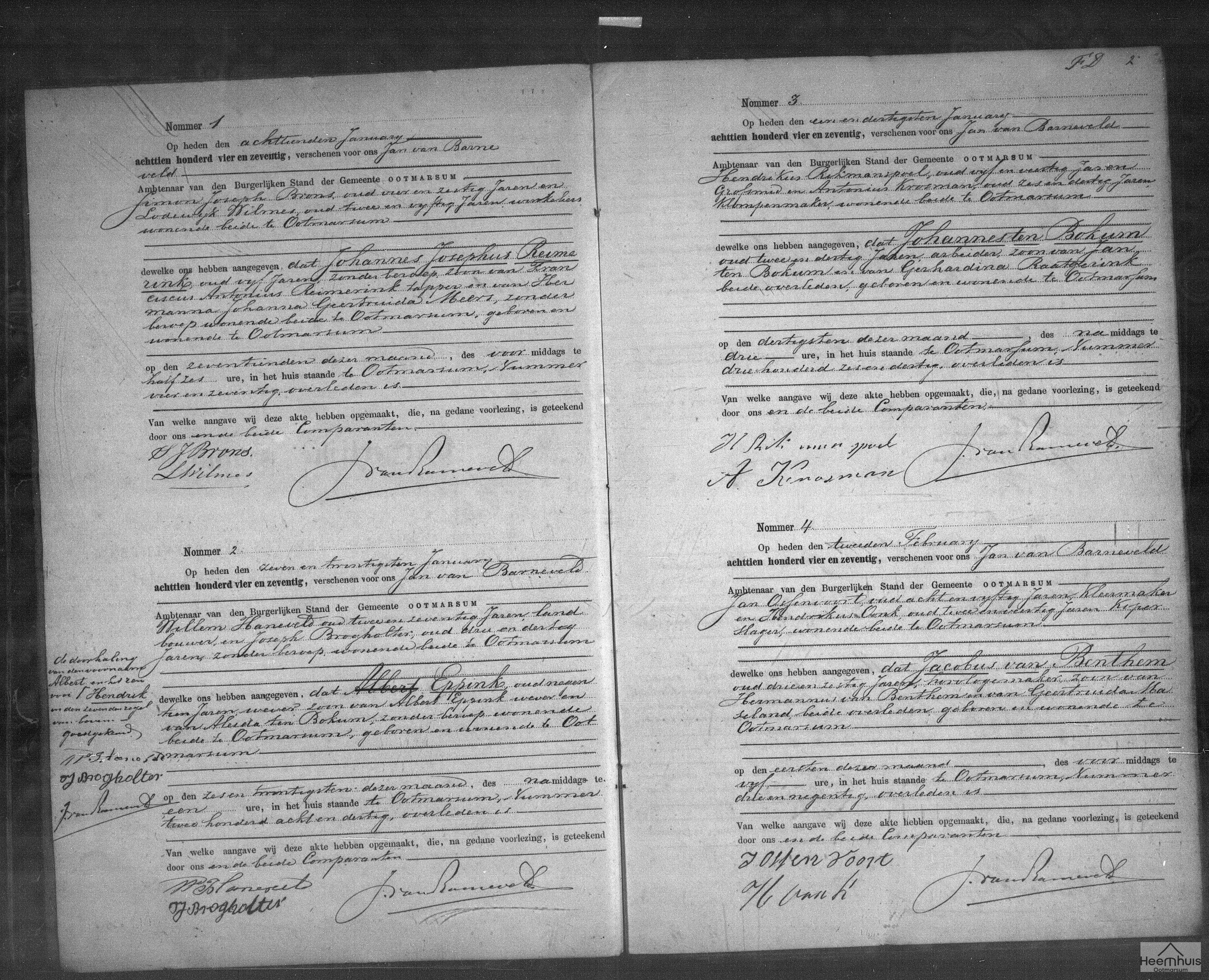 Overlijdensakte van Johannes ten Bokum