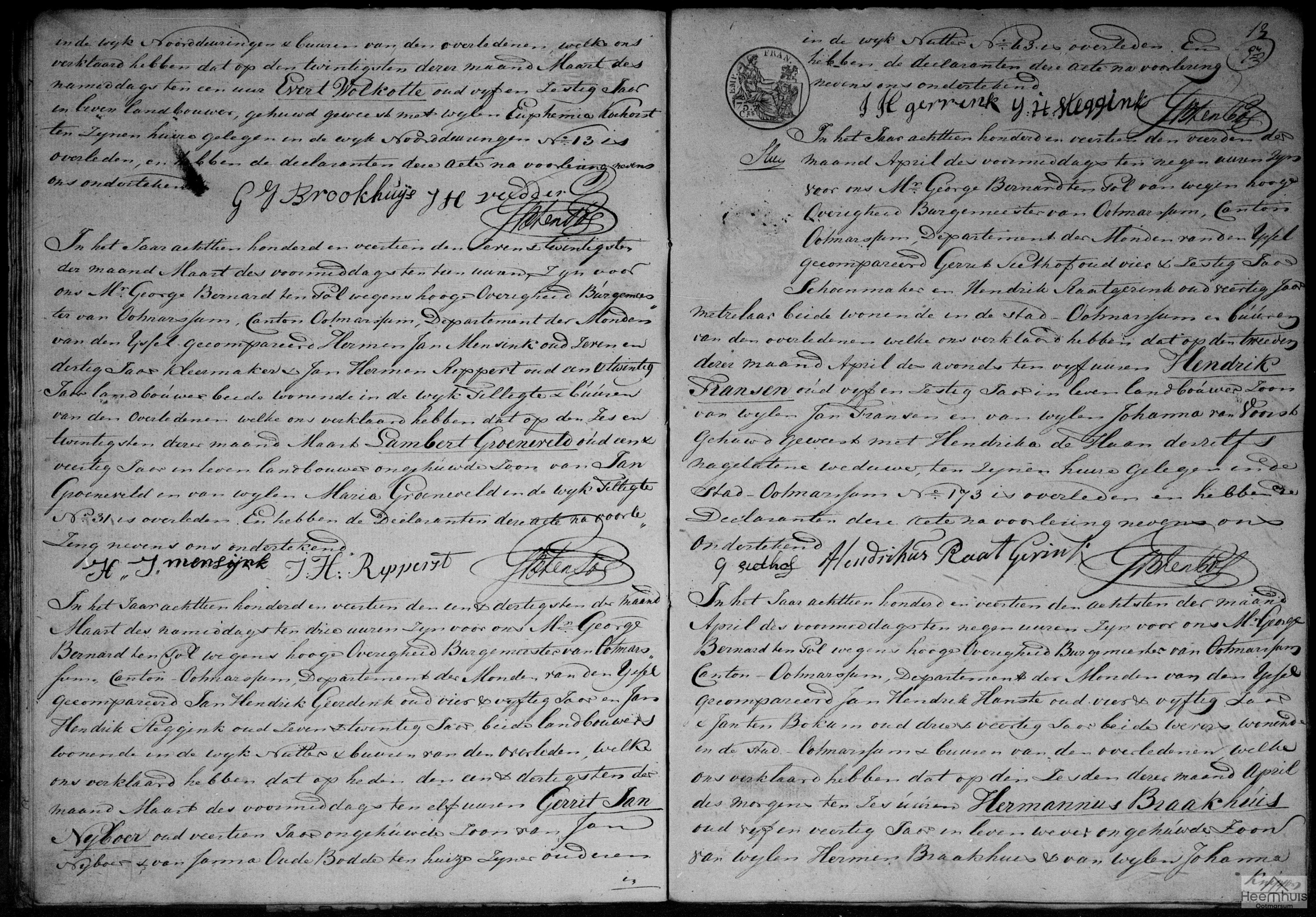 Overlijdensakte van Hermannus Braakhuis