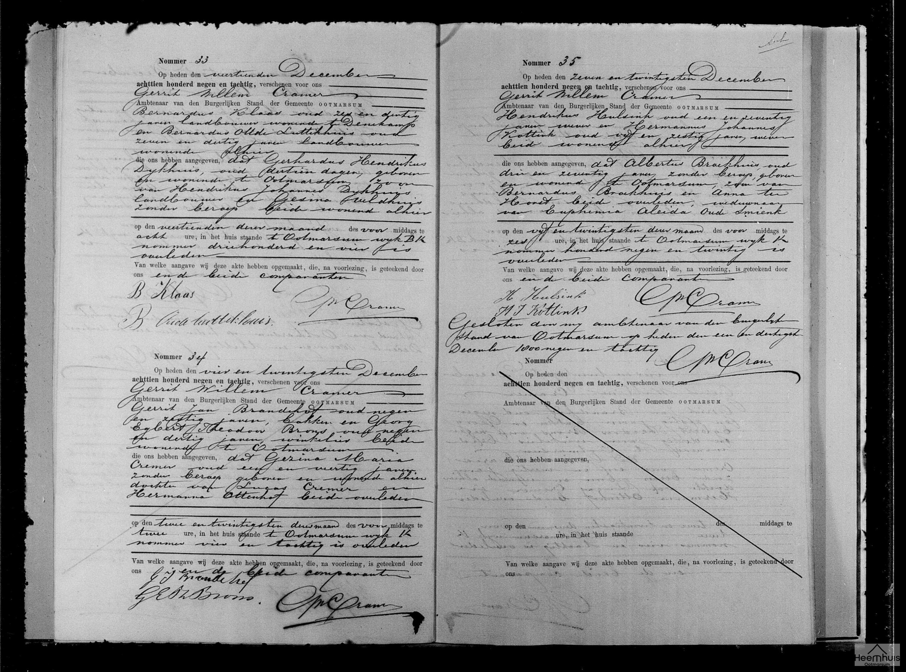 Overlijdensakte van Gerhardus Hendrikus Dijkhuis
