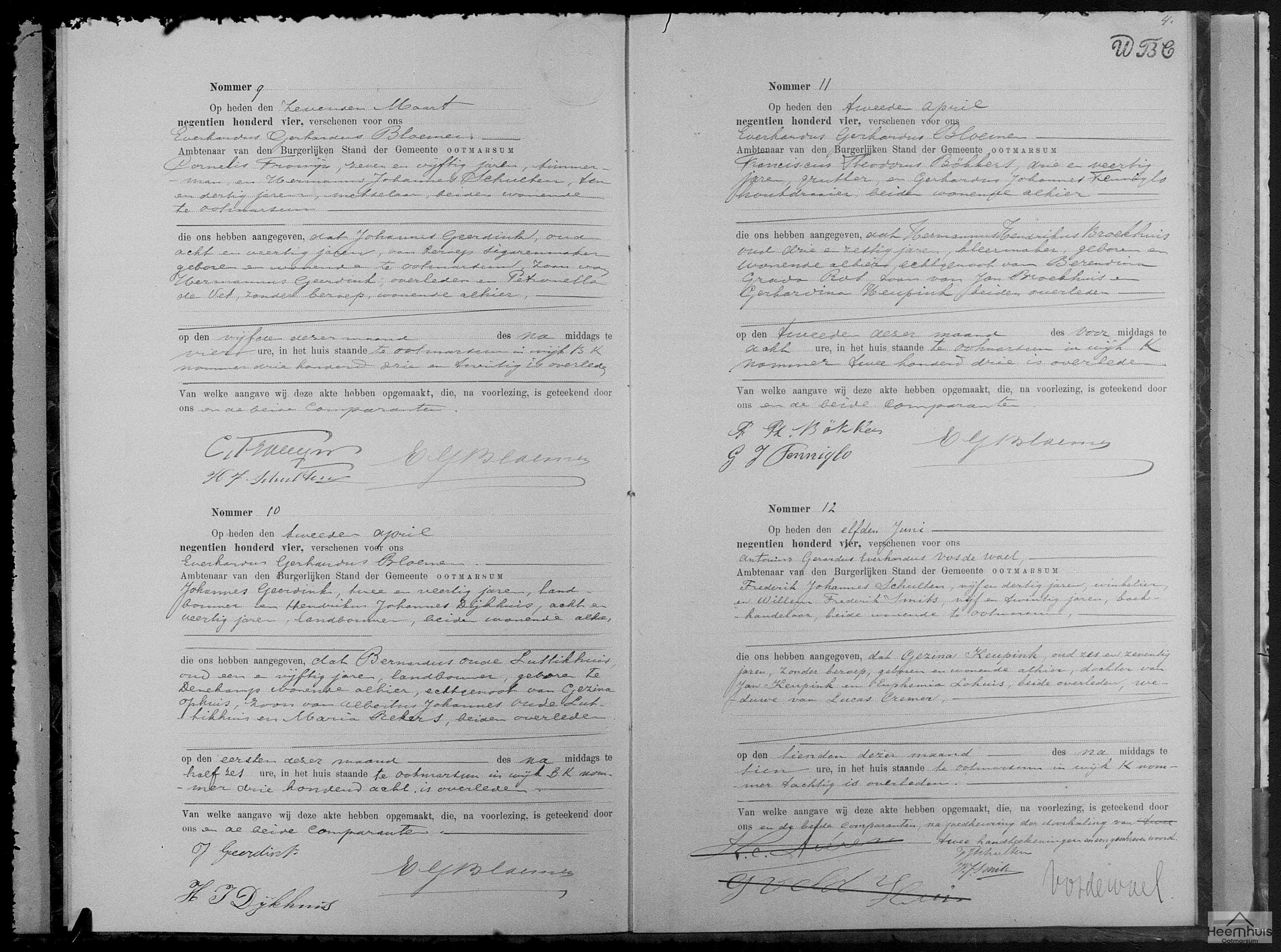 Overlijdensakte van Hermannus Hendrikus Broekhuis