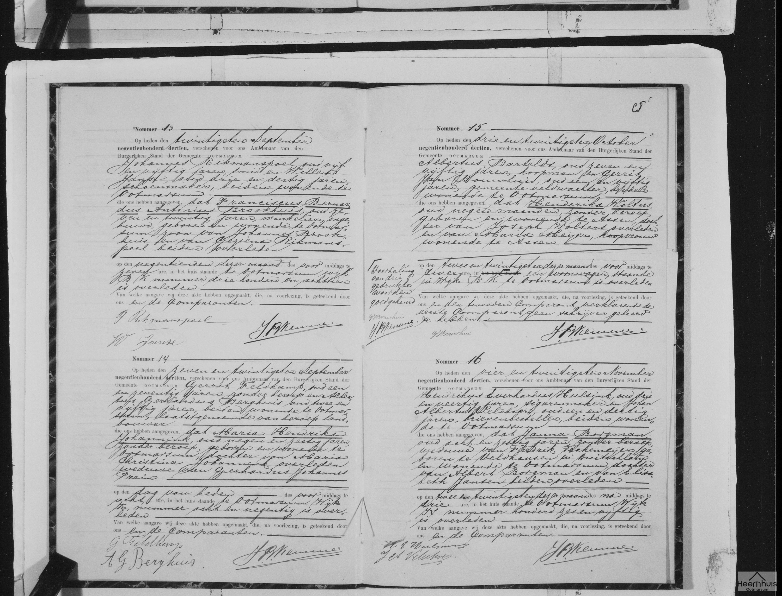 Overlijdensakte van Franciscus Bernardus Antonius Brookhuis