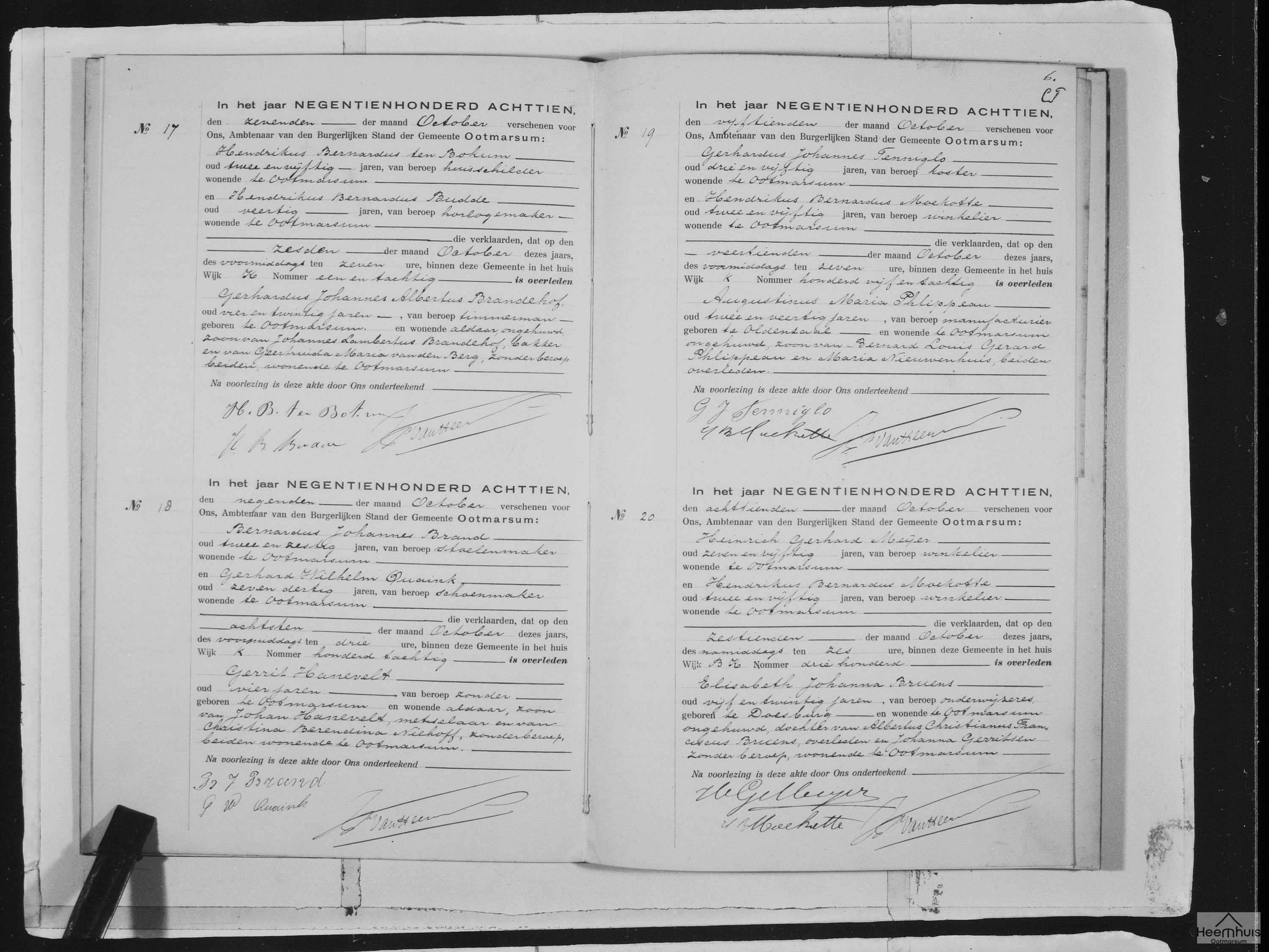 Overlijdensakte van Augustinus Maria Phlippeau