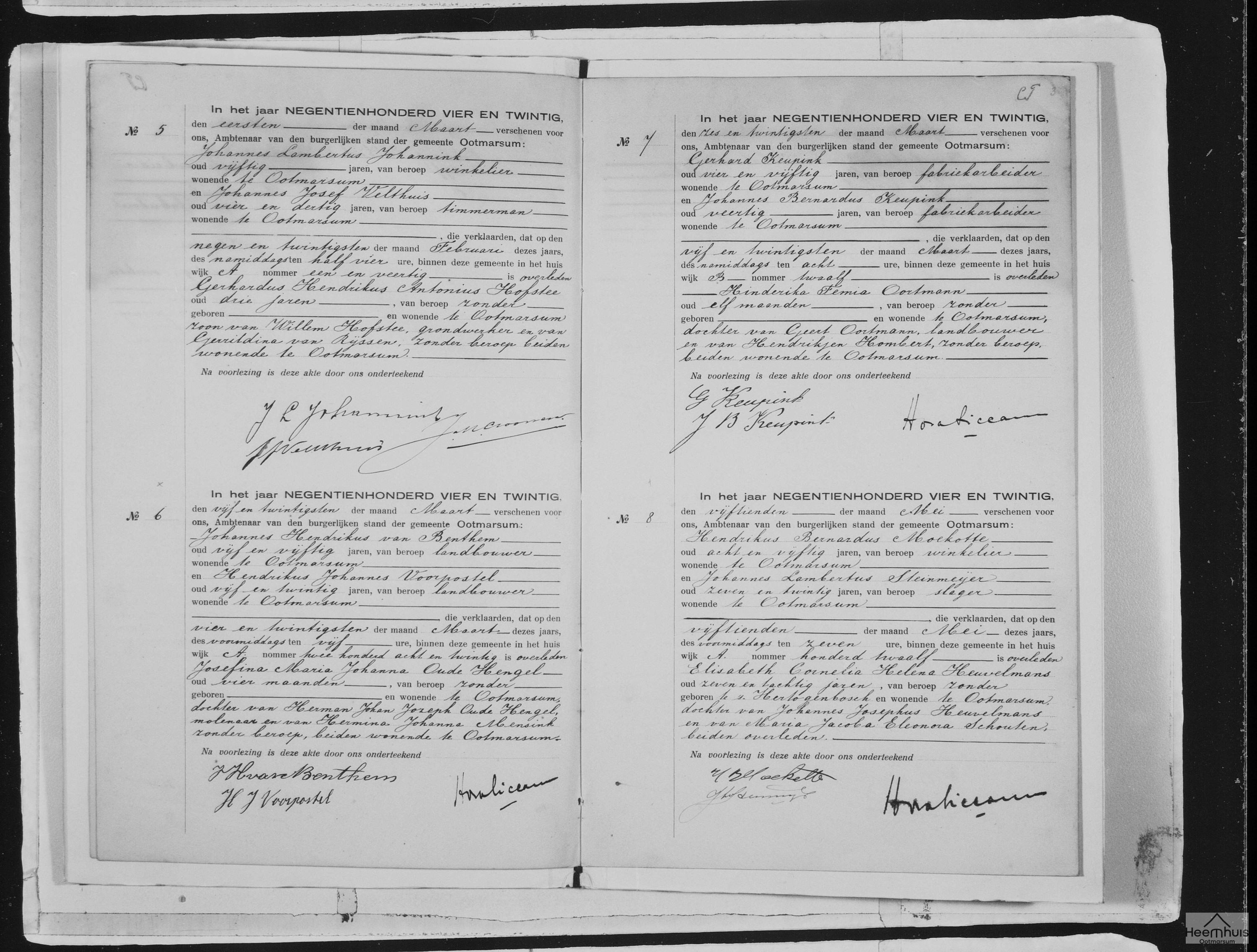 Overlijdensakte van Gerhardus Hendrikus Antonius Hofstee