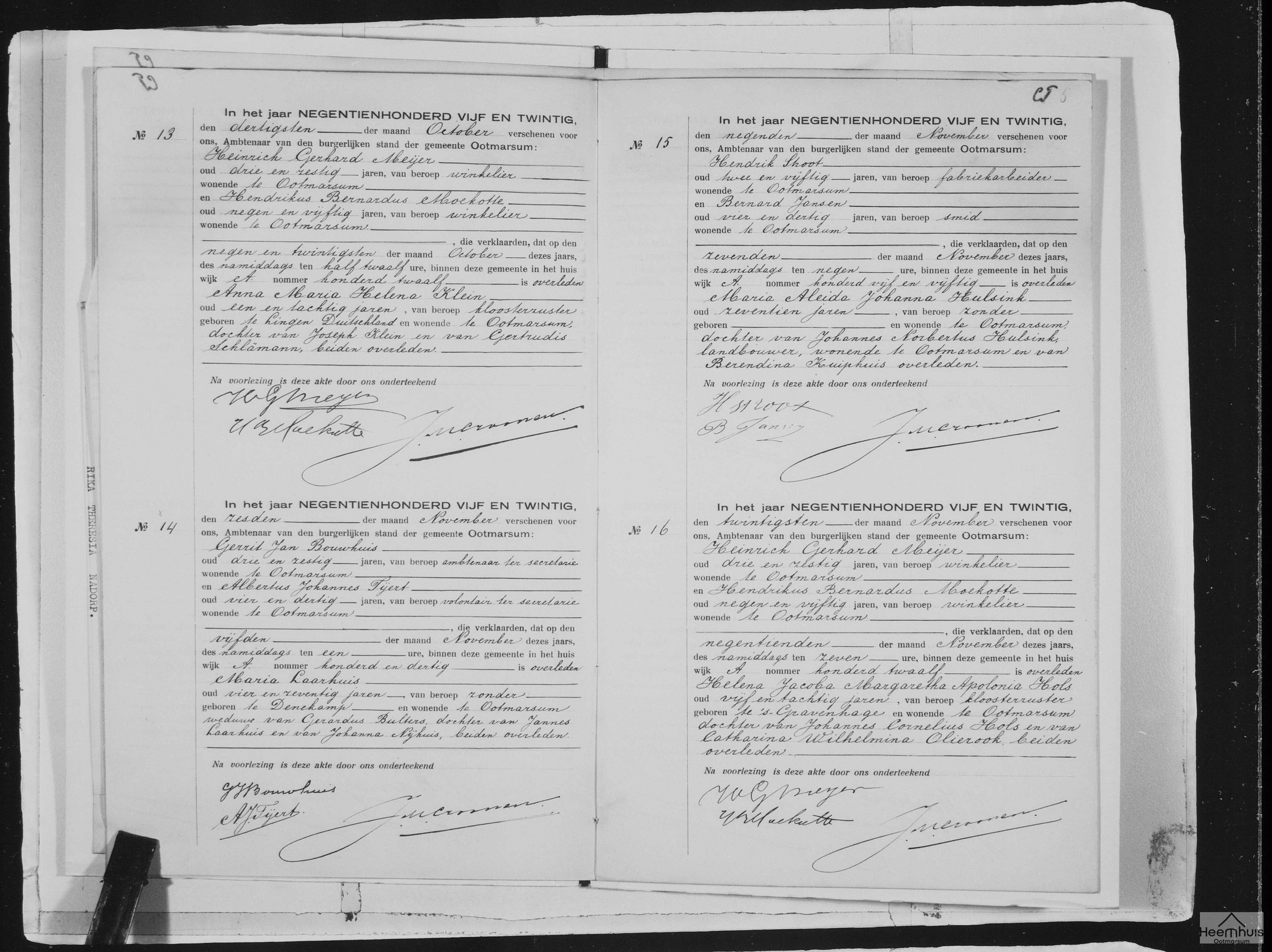Overlijdensakte van Maria Aleida Johanna Hulsink
