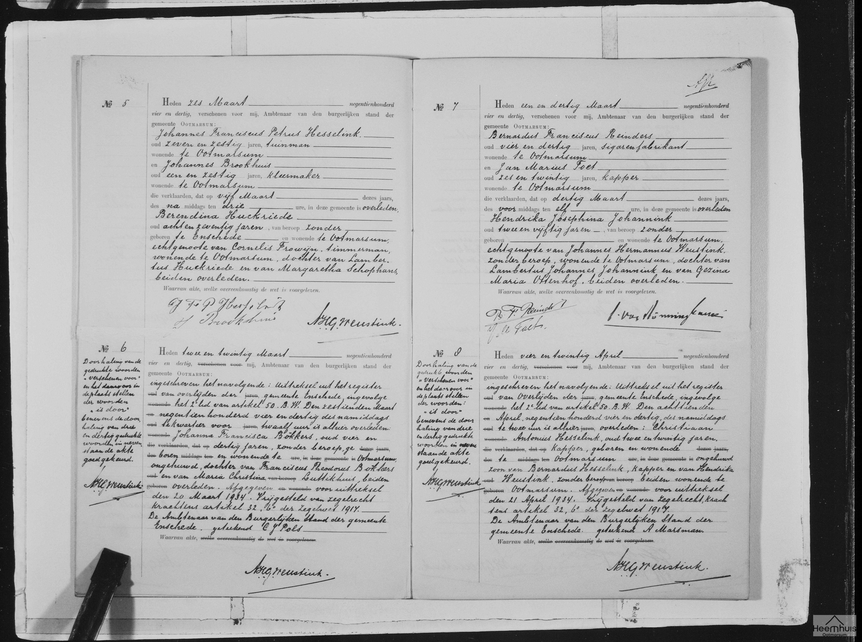 Overlijdensakte van Hendrika Josephina Johannink