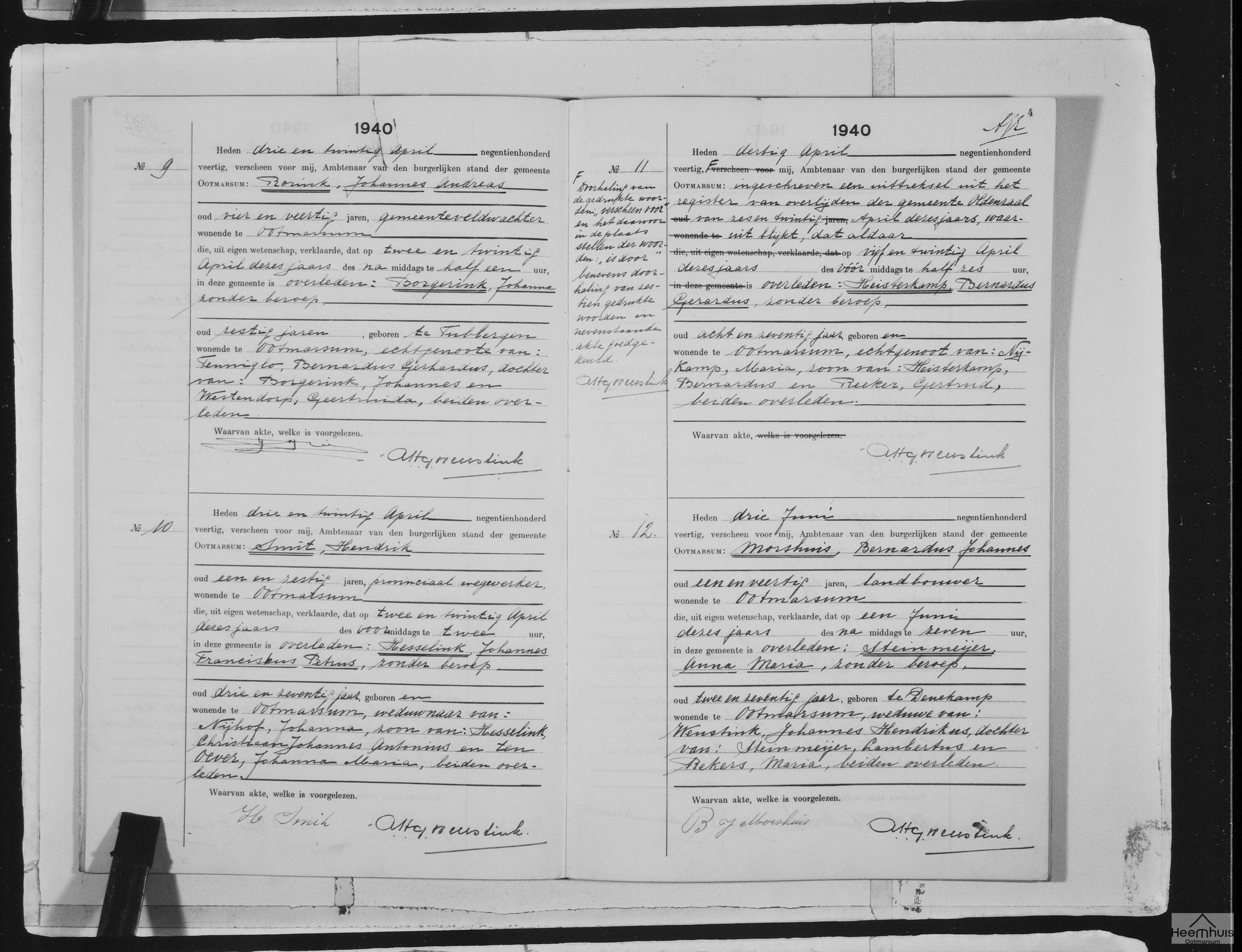 Overlijdensakte van Bernardus Gerardus Heisterkamp