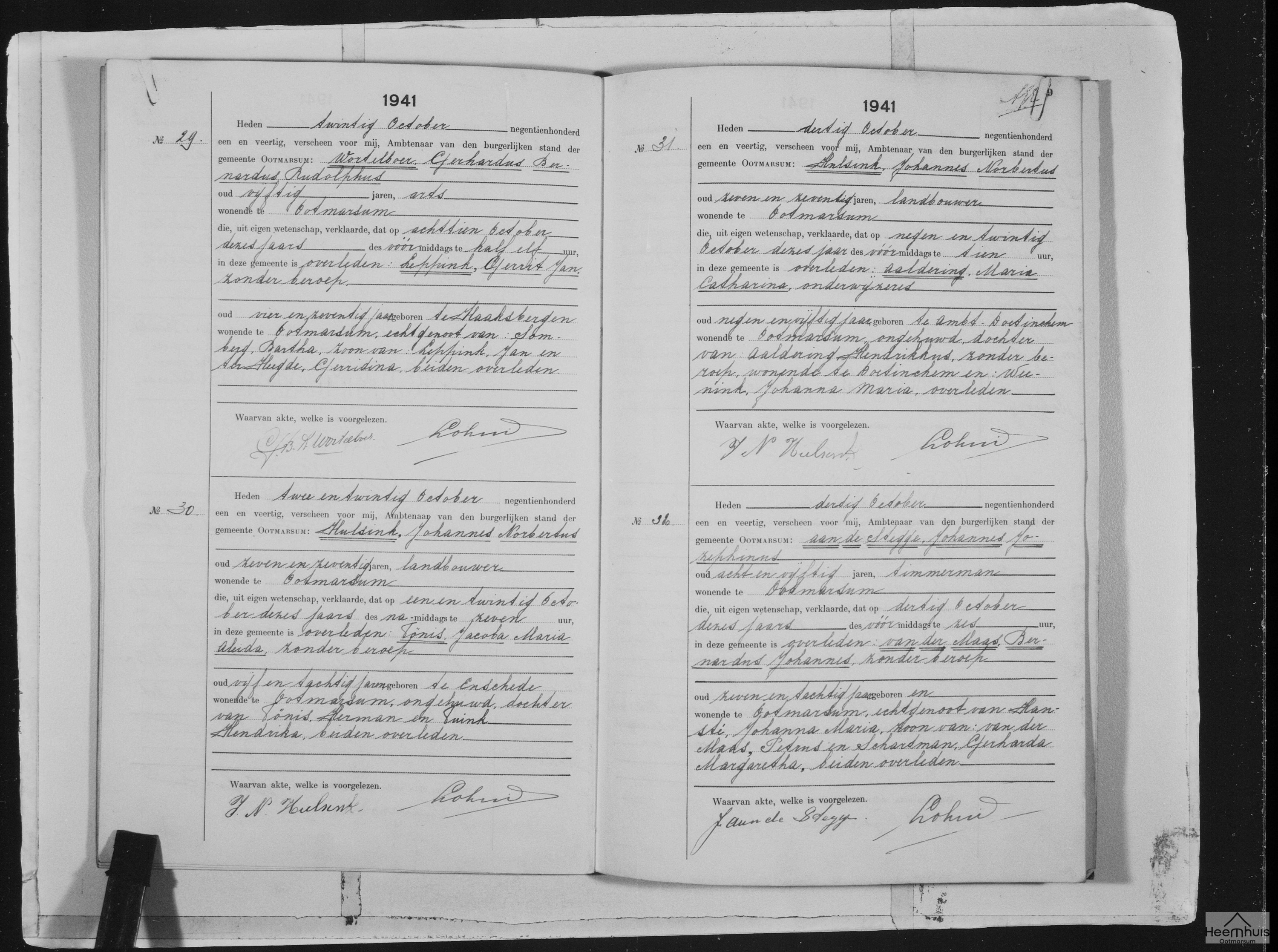 Overlijdensakte van Bernardus Johannes van der Maas