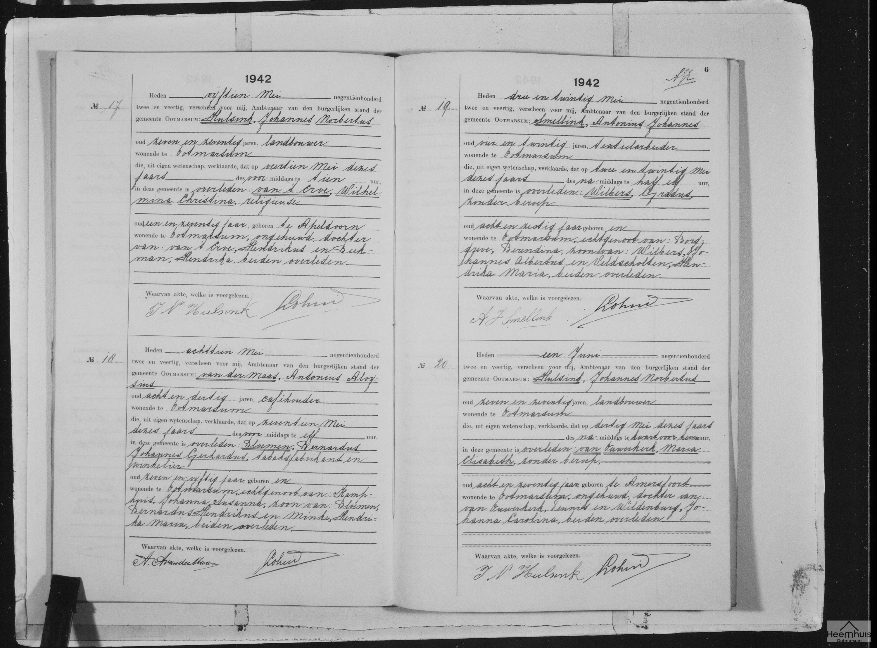 Overlijdensakte van Bernardus Johannes Gerhardus Bloemen